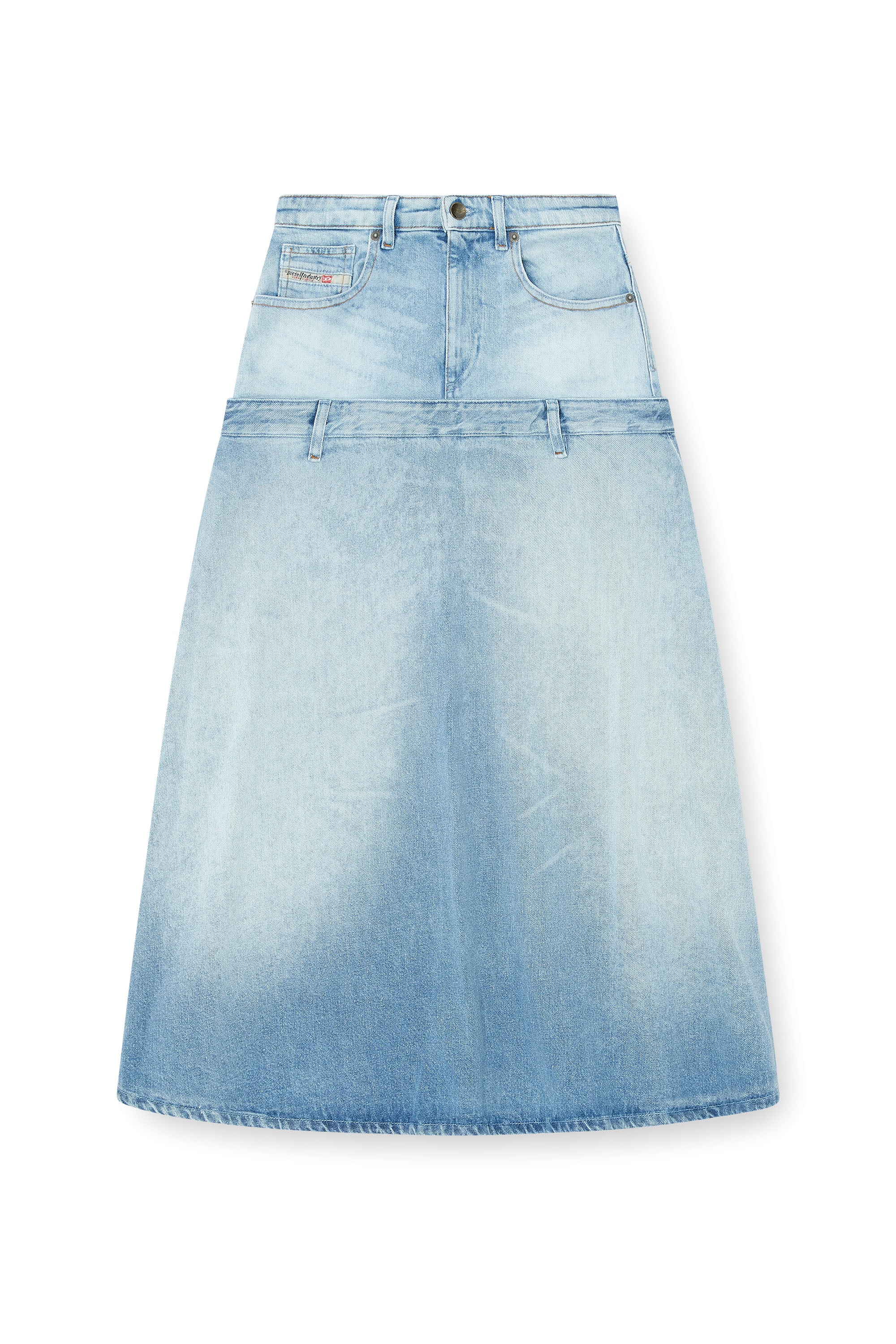 Diesel - DE-VORYA-S, Jupe en denim &agrave; design superpos&eacute; Femme in Bleu - 3