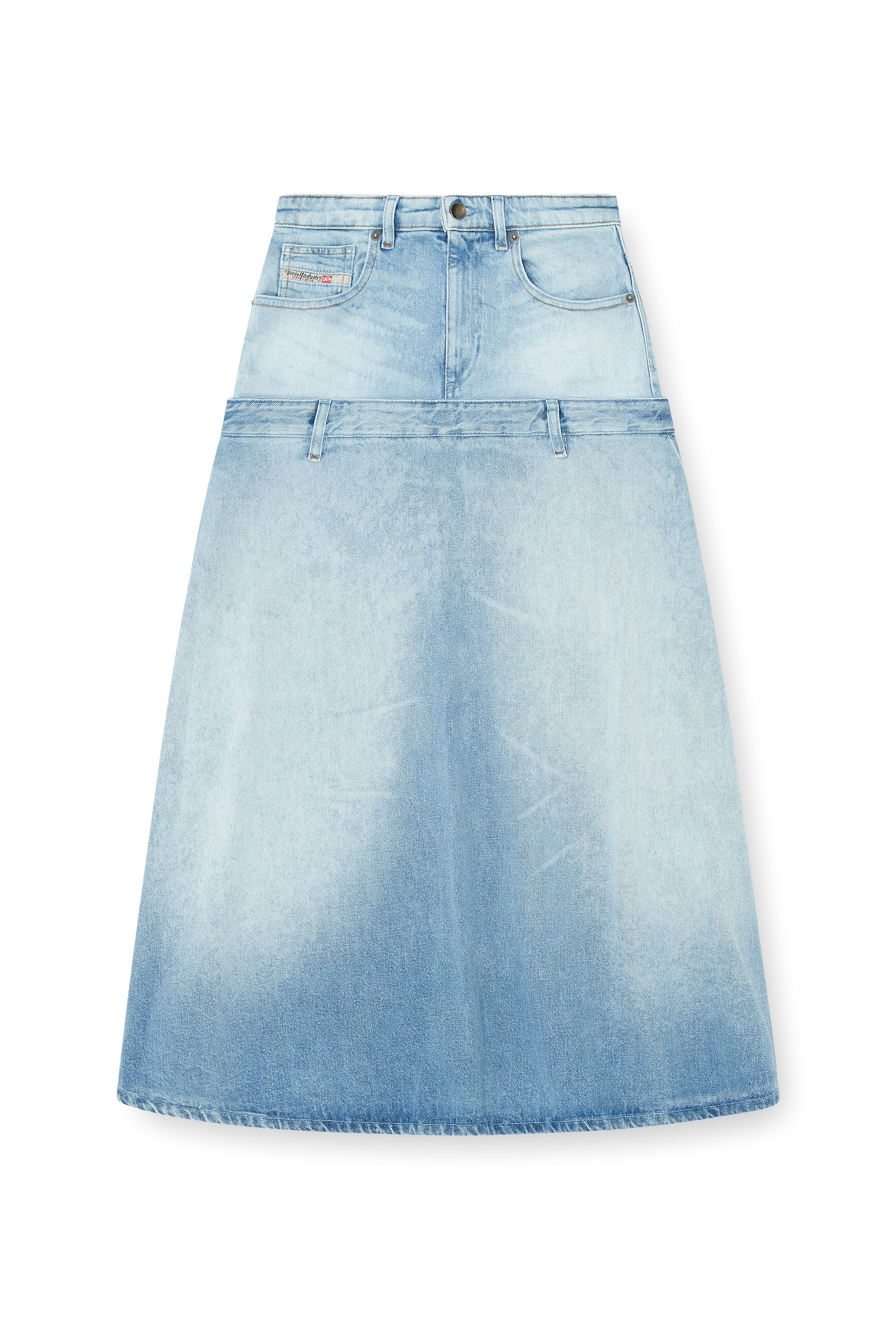 Diesel - DE-VORYA-S, Female's Denim skirt with layered design in Light Blue - 2