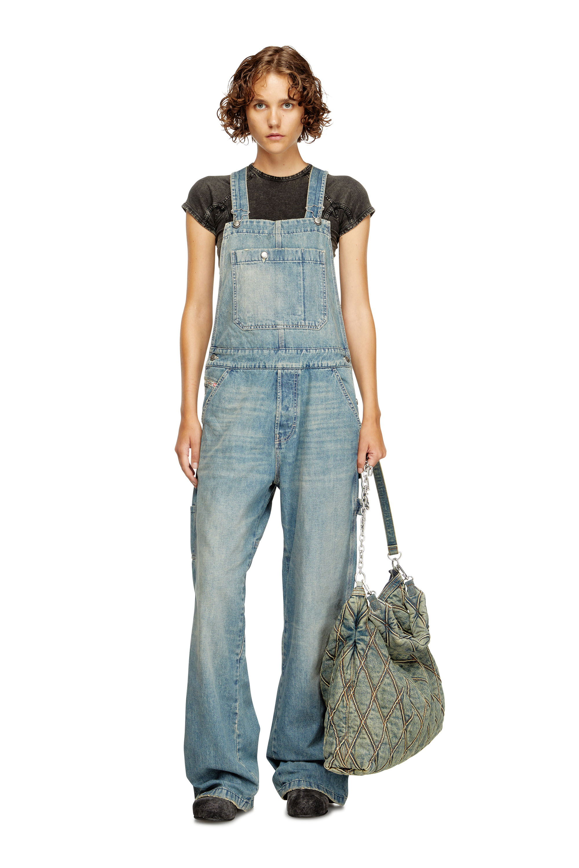 Diesel - D-FRAMU-U, Unisex's Utility-style denim dungarees in Light Blue - 6