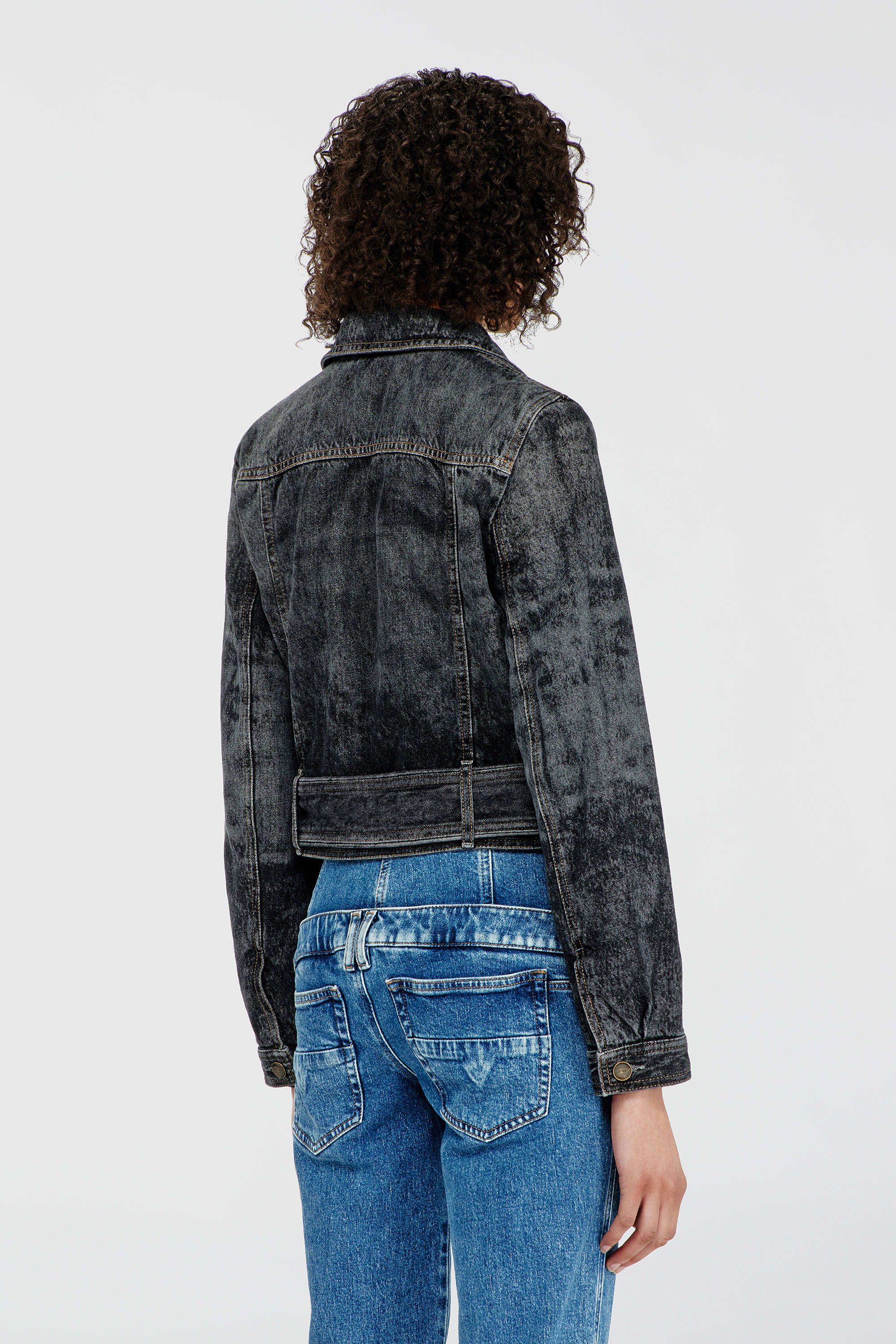 Diesel - DE-LEGEND-S, Woman's Cropped denim jacket with belt in Black - 5