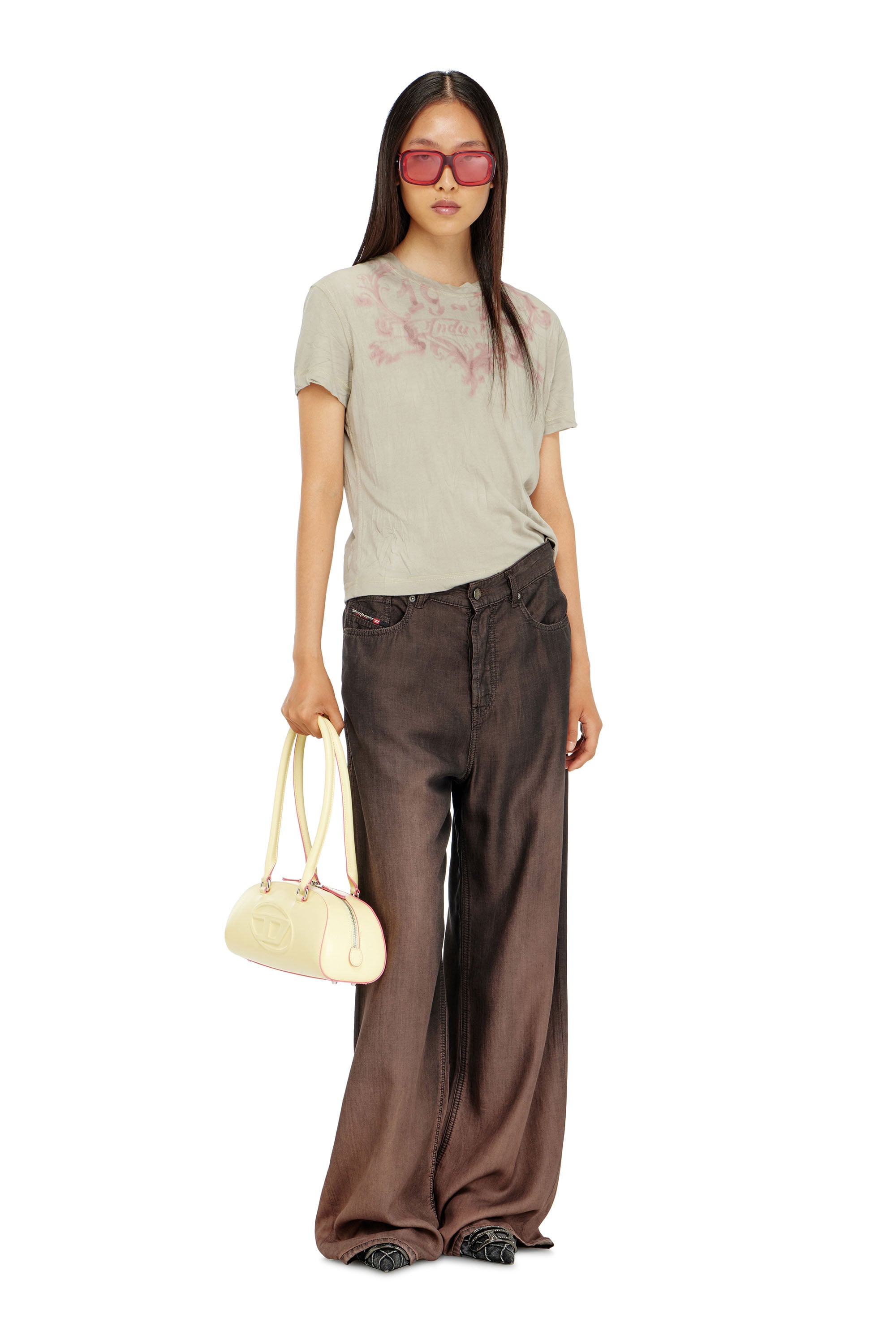 Diesel - T-ILA-AA5, Woman's Cotton T-shirt with graphic print in Beige/Pink - 2
