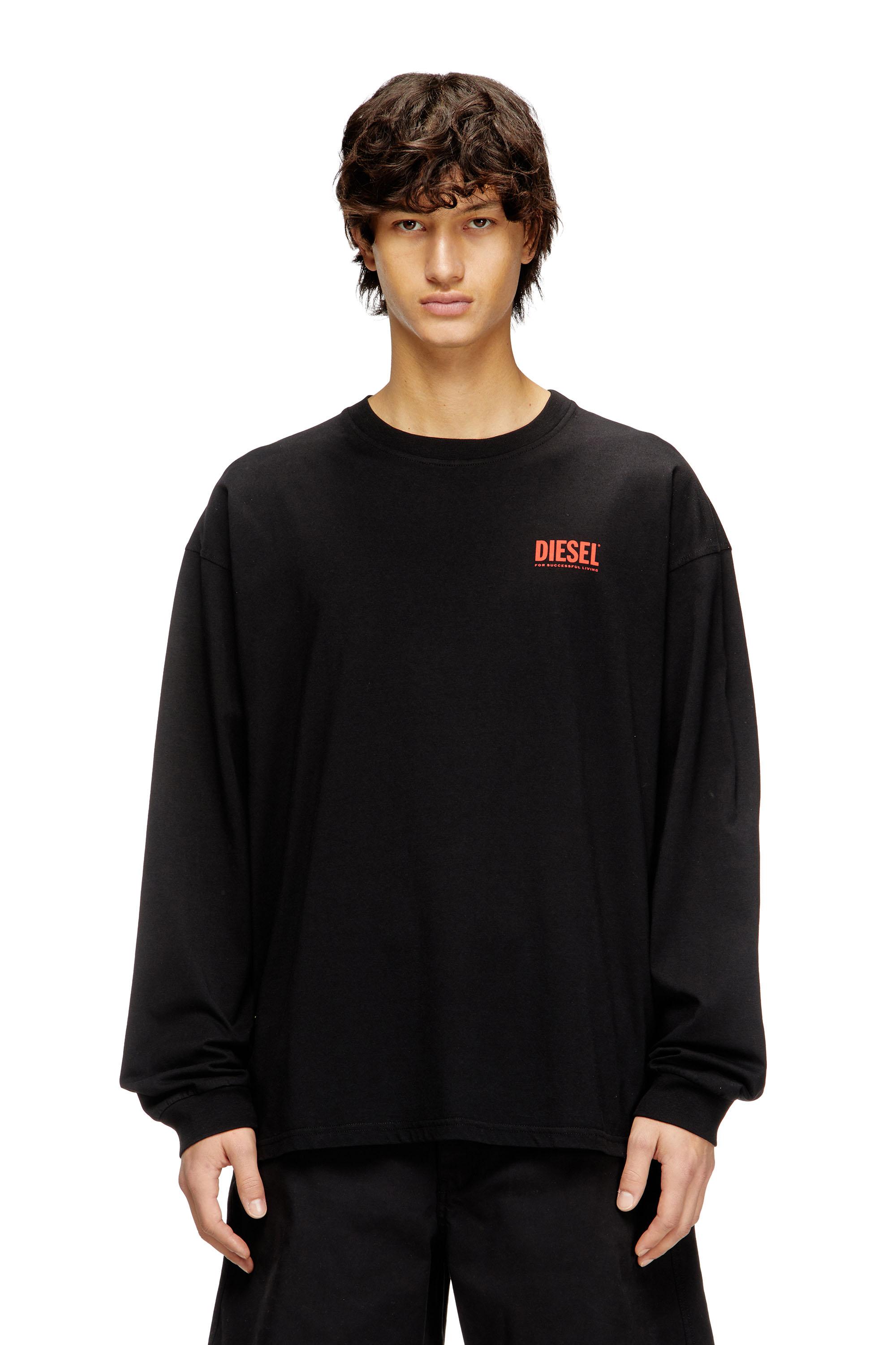 Diesel - T-BOXT-LS-BISK, T-shirt à manches longues décontractée avec logos Diesel Homme in Noir - 1