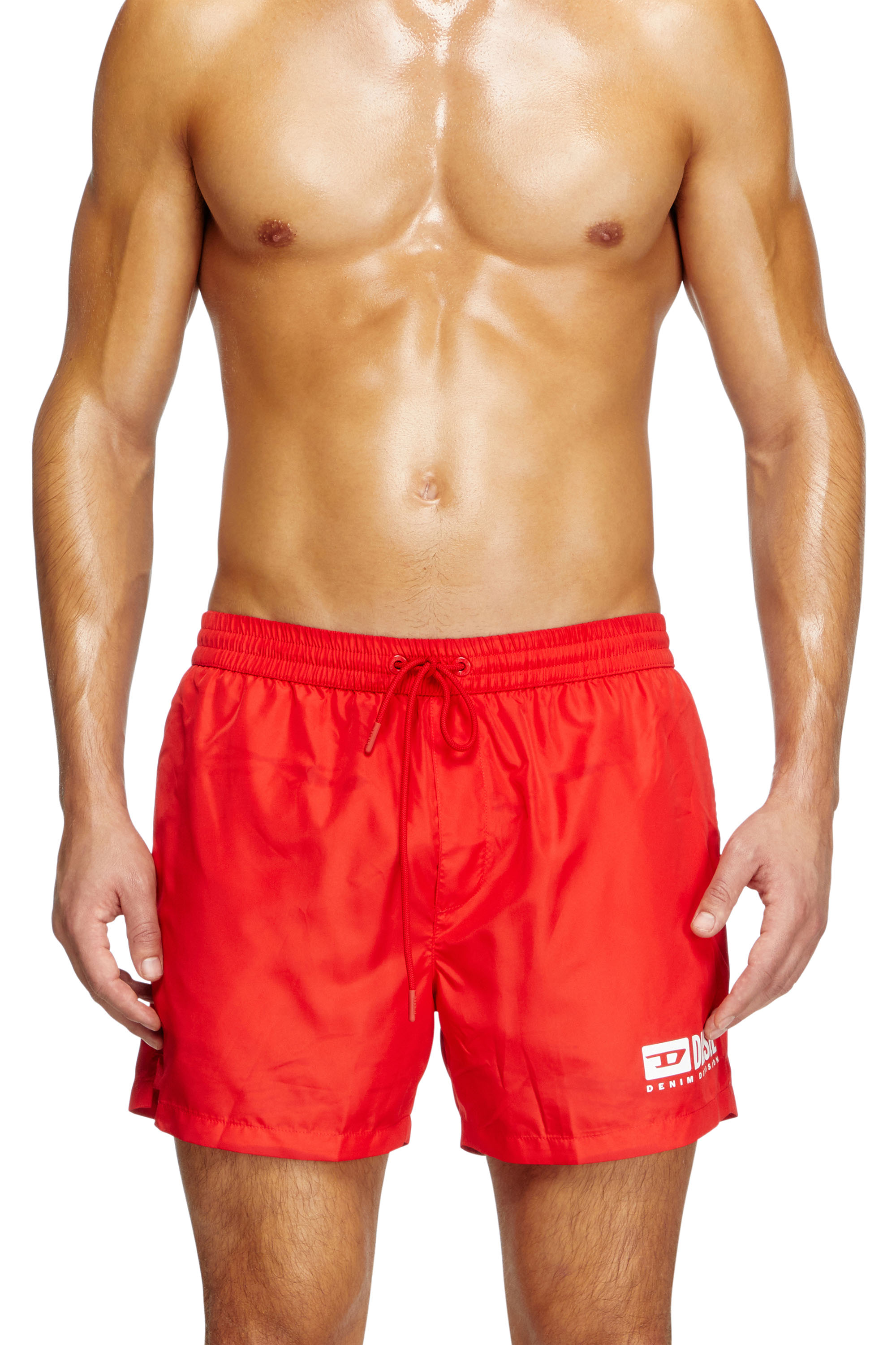 Men's Mid-length swim shorts with logo print | Red | Diesel Men's Mid-length swim shorts with logo print | Red | Diesel