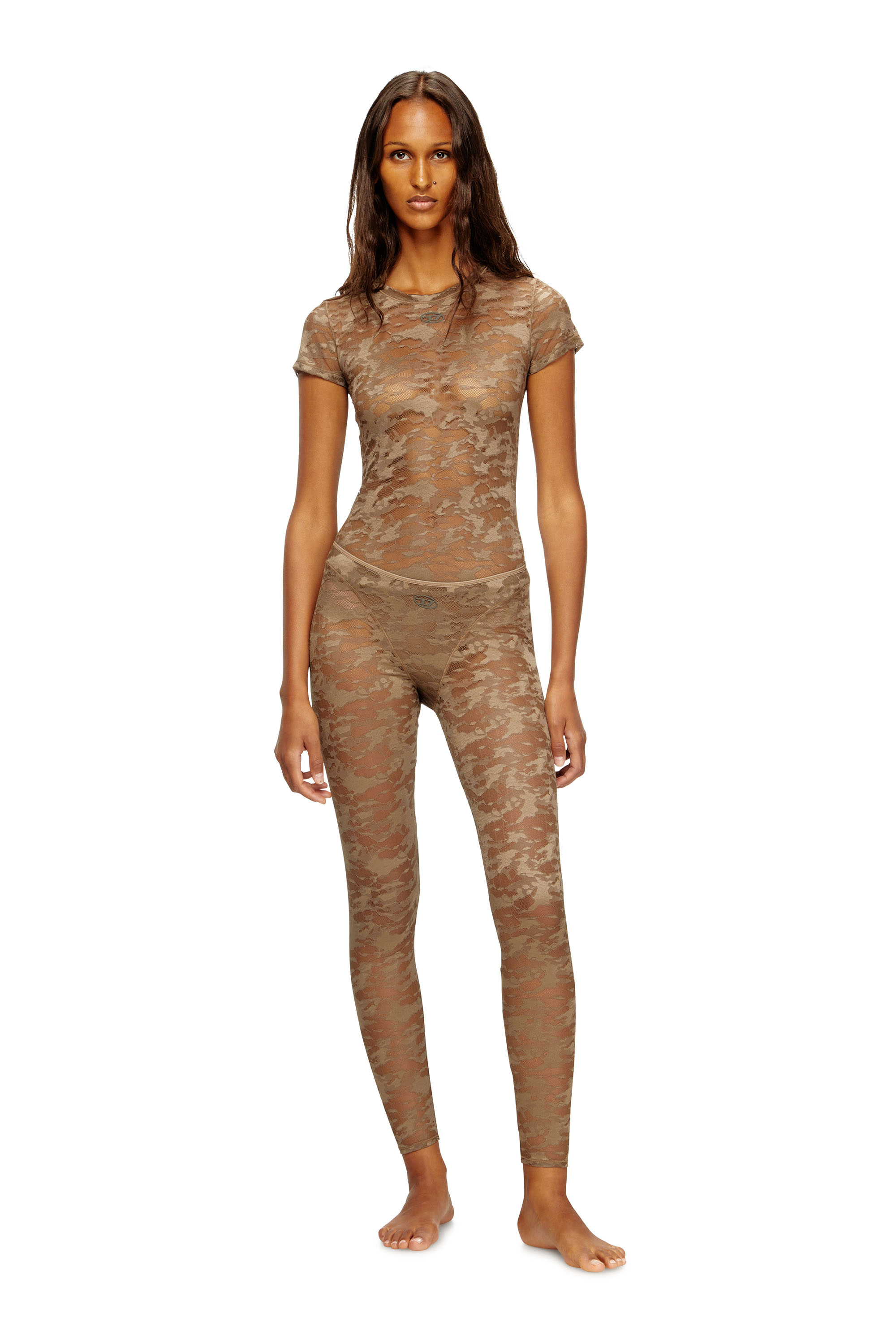 Diesel - KASIA-UTLT, T-shirt en dentelle camouflage Femme in Marron - 2