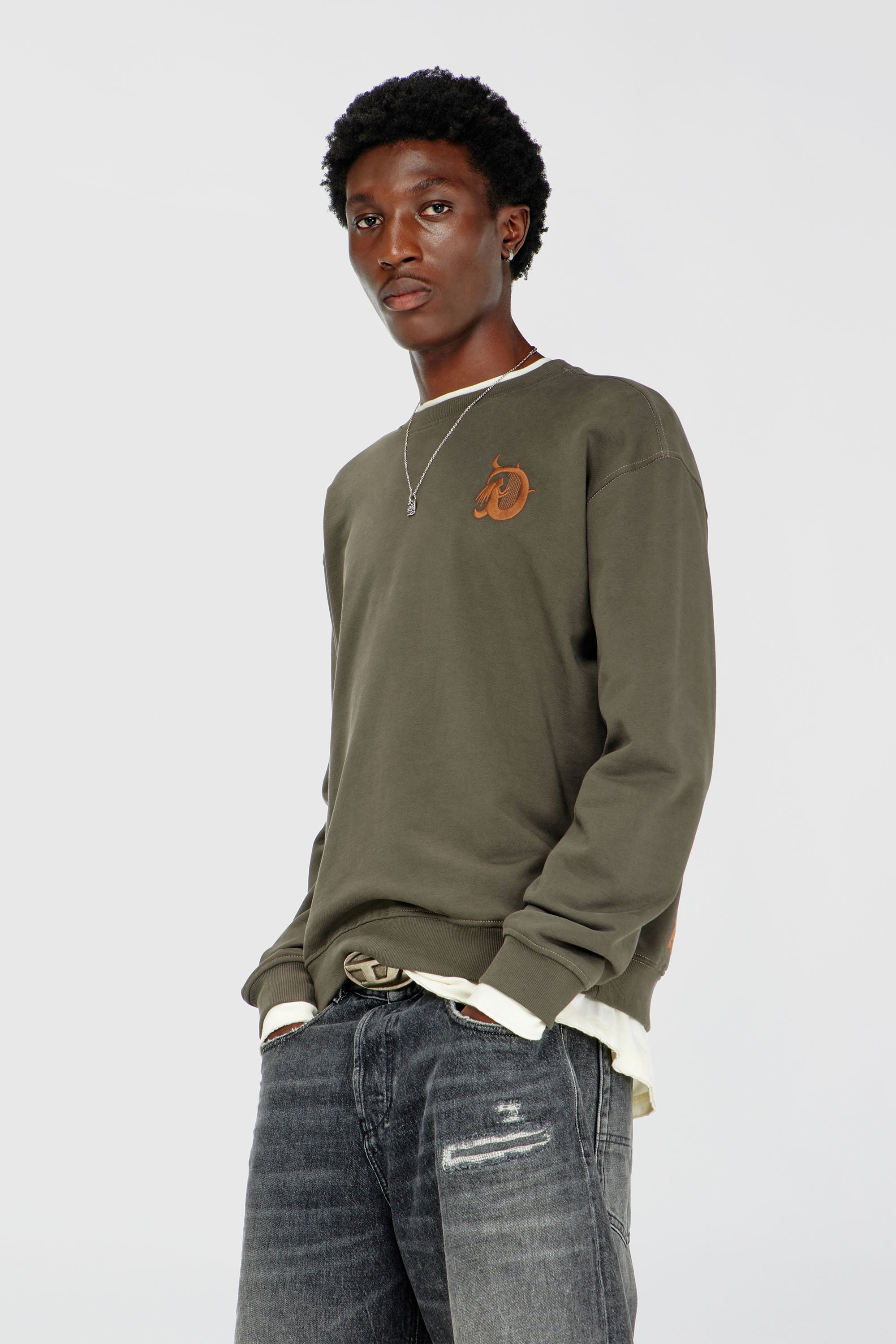 Diesel - S-NORM-AA4, Sudadera con bordado y estampado flock Hombre in Verde - 1