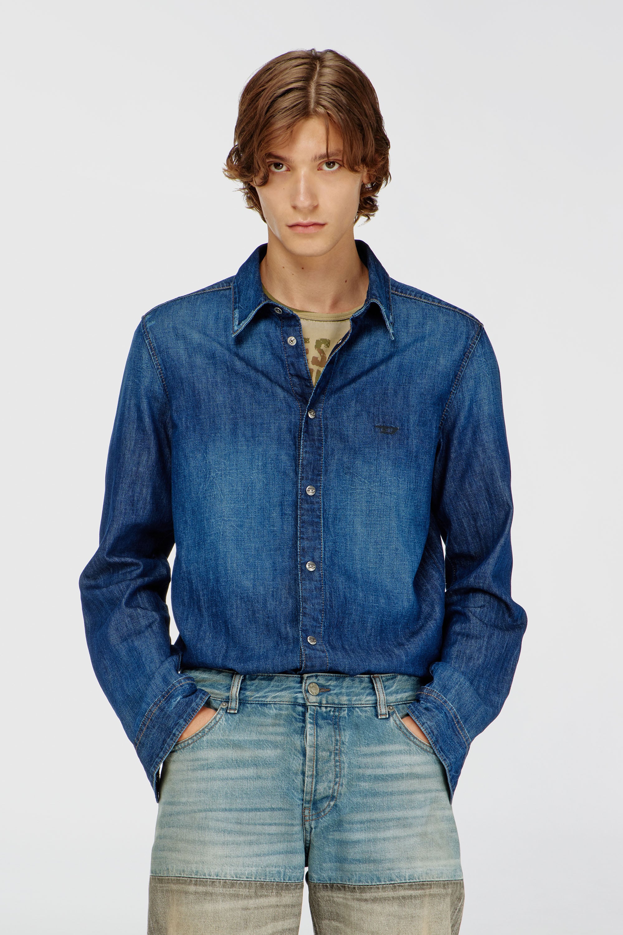 Diesel - D-FITTY-D, Man's Shirt in denim in Dark Blue - 1