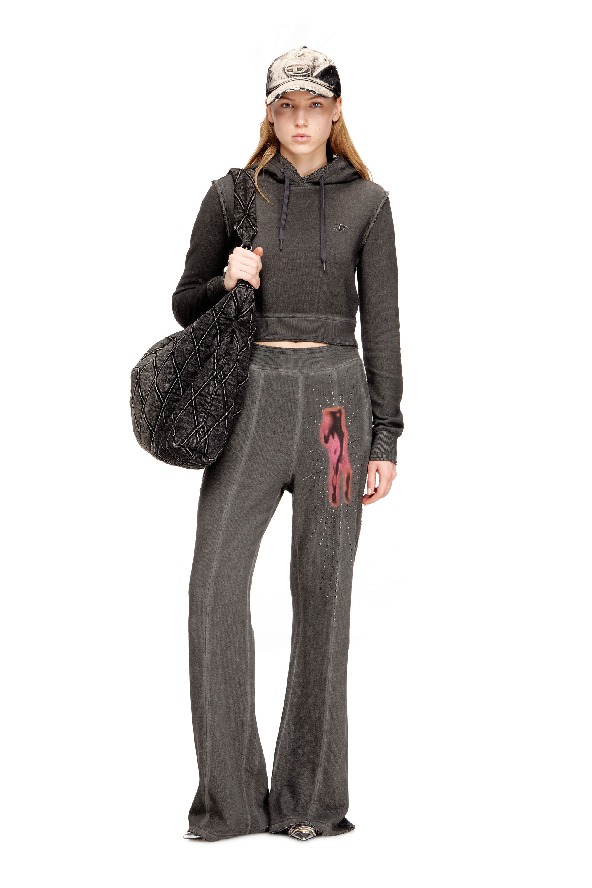 Diesel - F-SLIMMY-HOOD-S3, Sudadera con detalle de pedrer&iacute;a en la parte trasera Mujer in Gris - 1