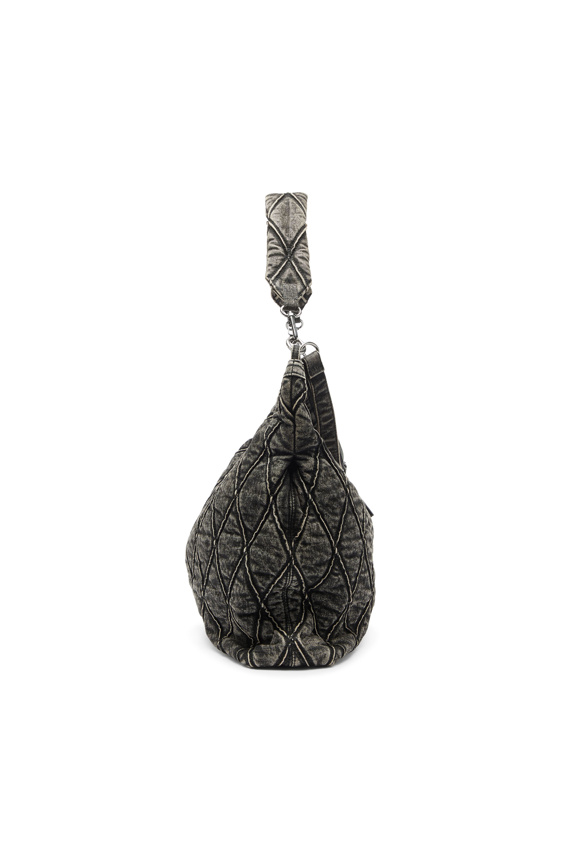 Diesel - CHARM-D HOBO, Woman's Charm-D - Hobo bag in acid-wash quilted denim in Dark grey - 4