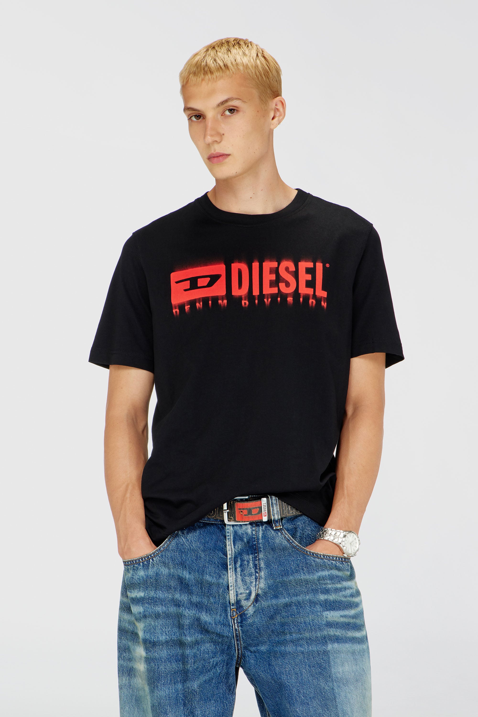 Diesel - T-ADJUST-Q7, Man's T-shirt with blurry Diesel logo in Black - 1