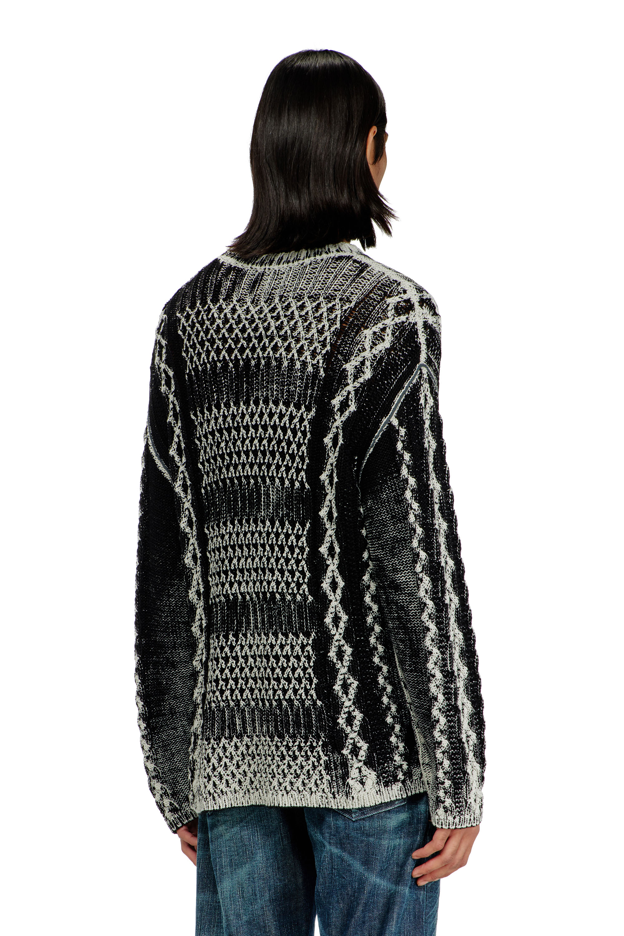 Diesel - K-MIONE, Male's Treated cable-knit jumper in Grey/Black - 4