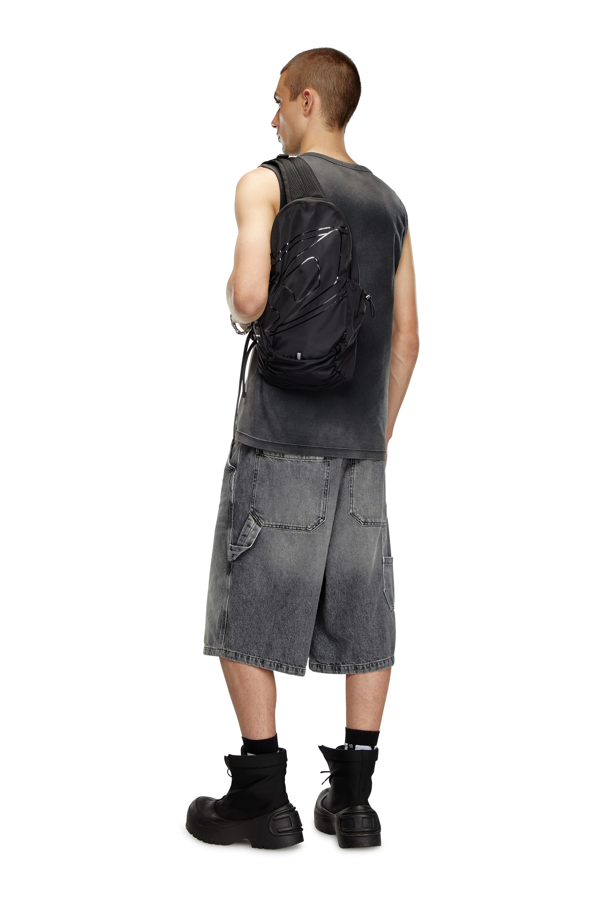 Diesel - DRAPE SLING BAG, Man's Drape-Nylon sling backpack with tonal logo in Black - 2