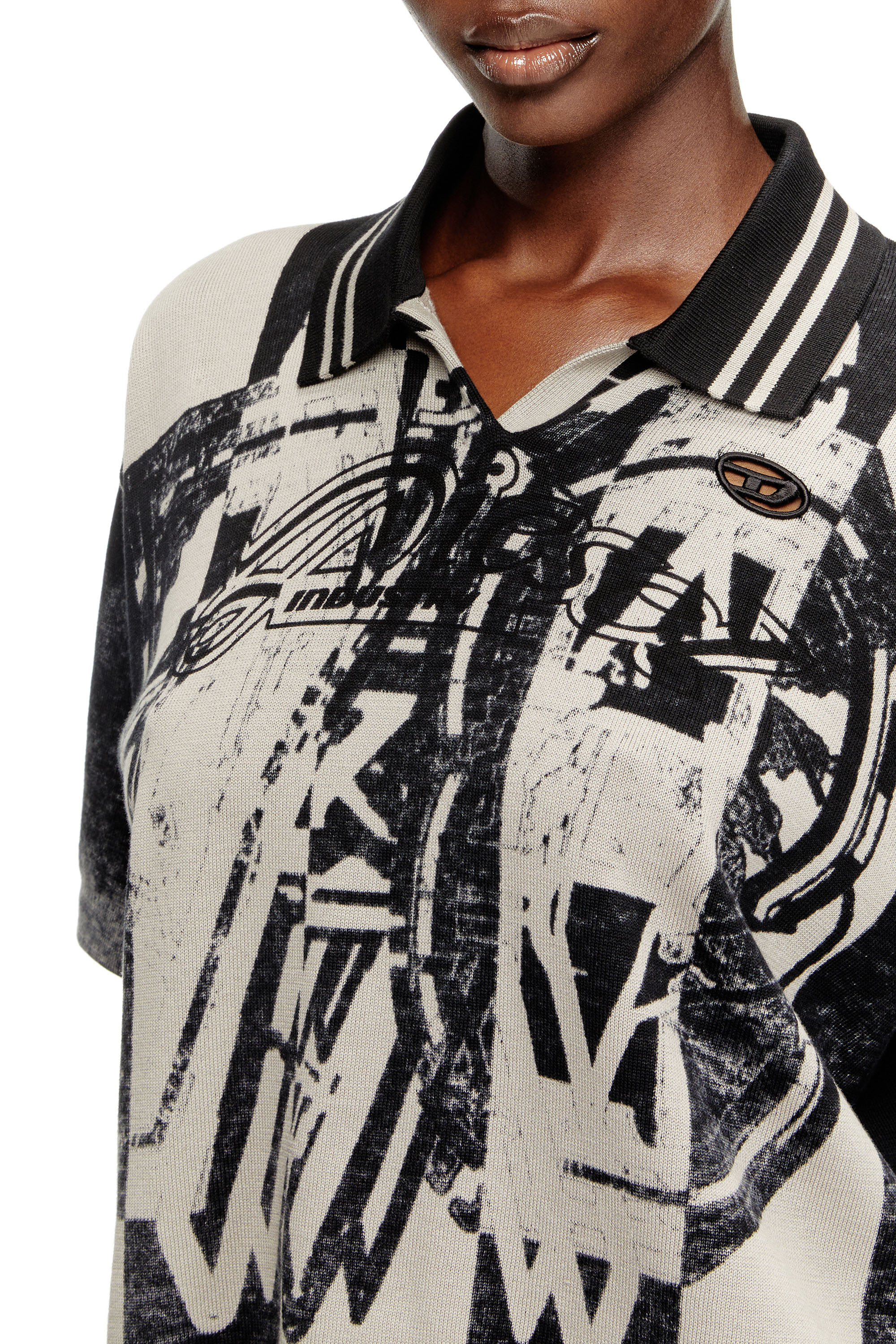 Diesel - M-OLIBA-POLO, Female's Striped polo jumper with 78 logo in Black/White - 4