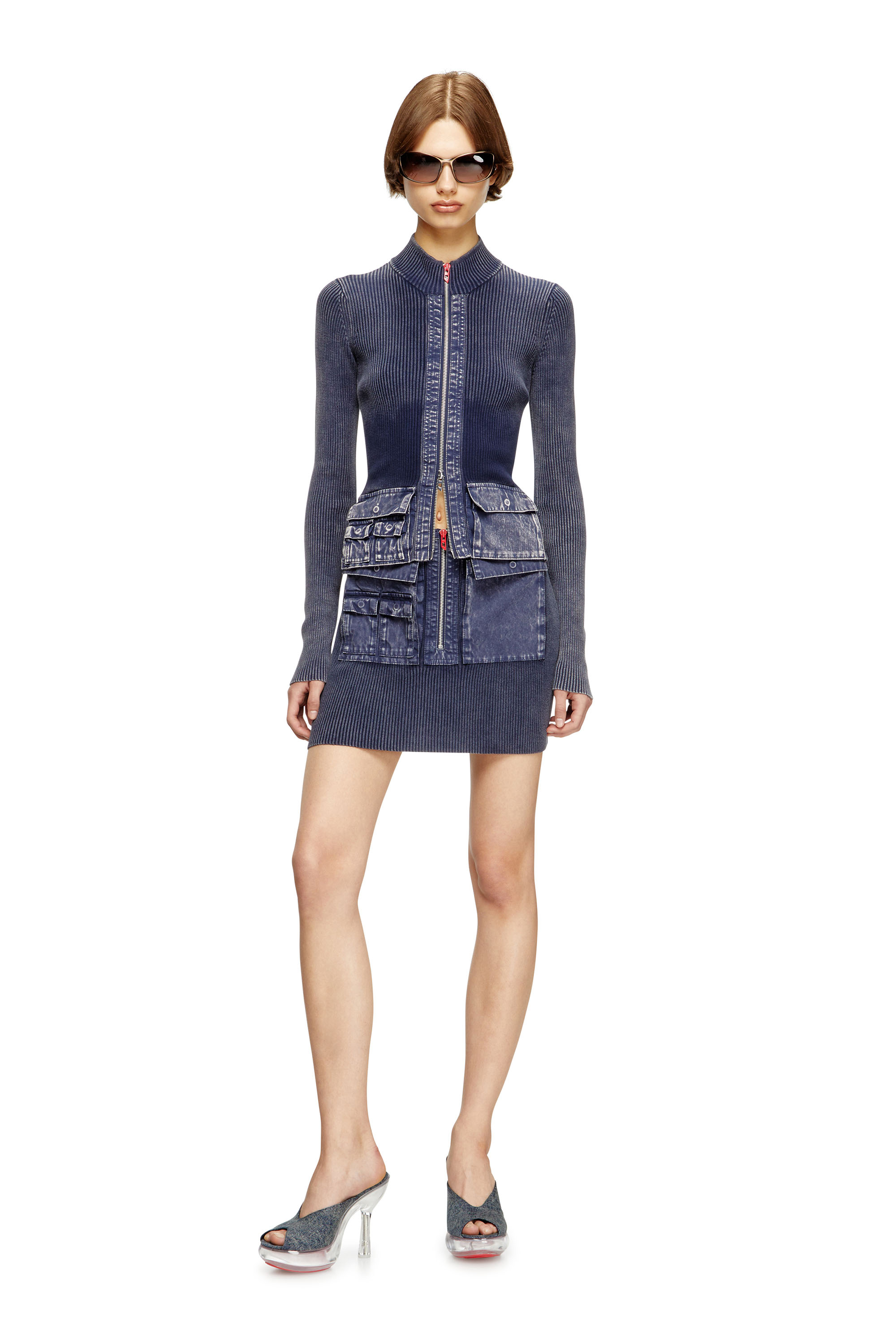 Diesel - M-MELISSA, Woman's Zip-up cardigan with denim cargo pockets in Dark Blue - 2