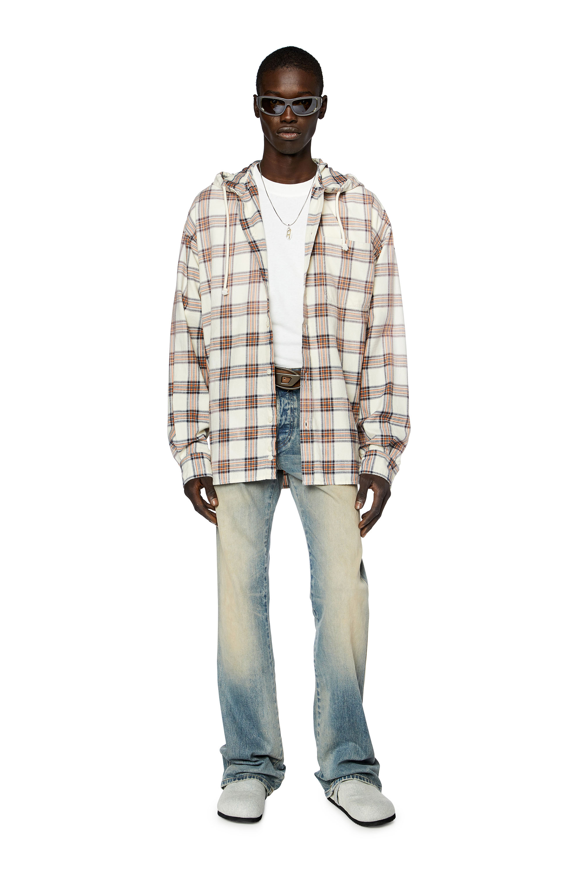 Men's Hooded overshirt in check cotton flannel | Multicolor | Diesel