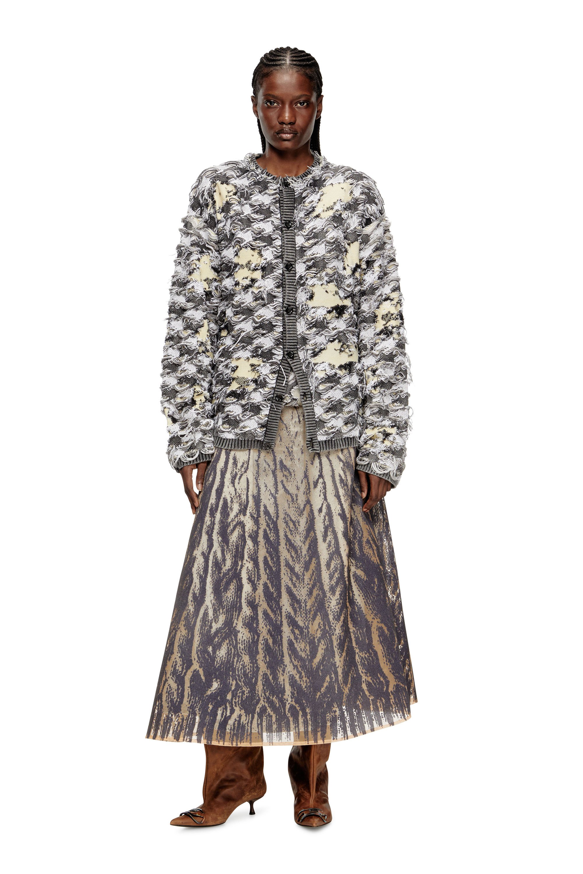 Diesel - O-RIUNDA, Woman's Sheer skirt in rigid printed tulle in Grey - 1