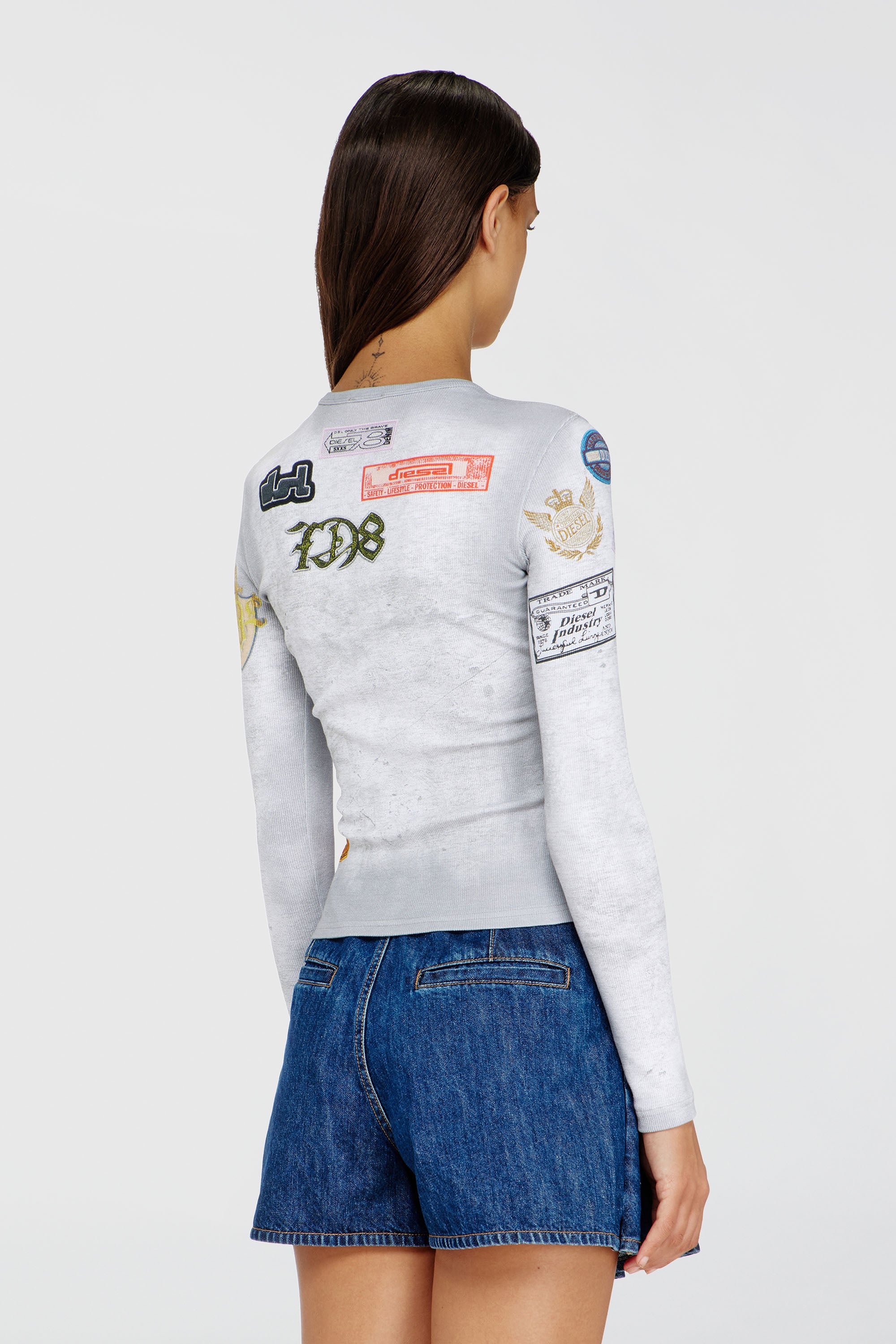 Diesel - T-ELE-LONGSLEEVE, Female's Top in ribbed jersey with all-over patch print in White - 4