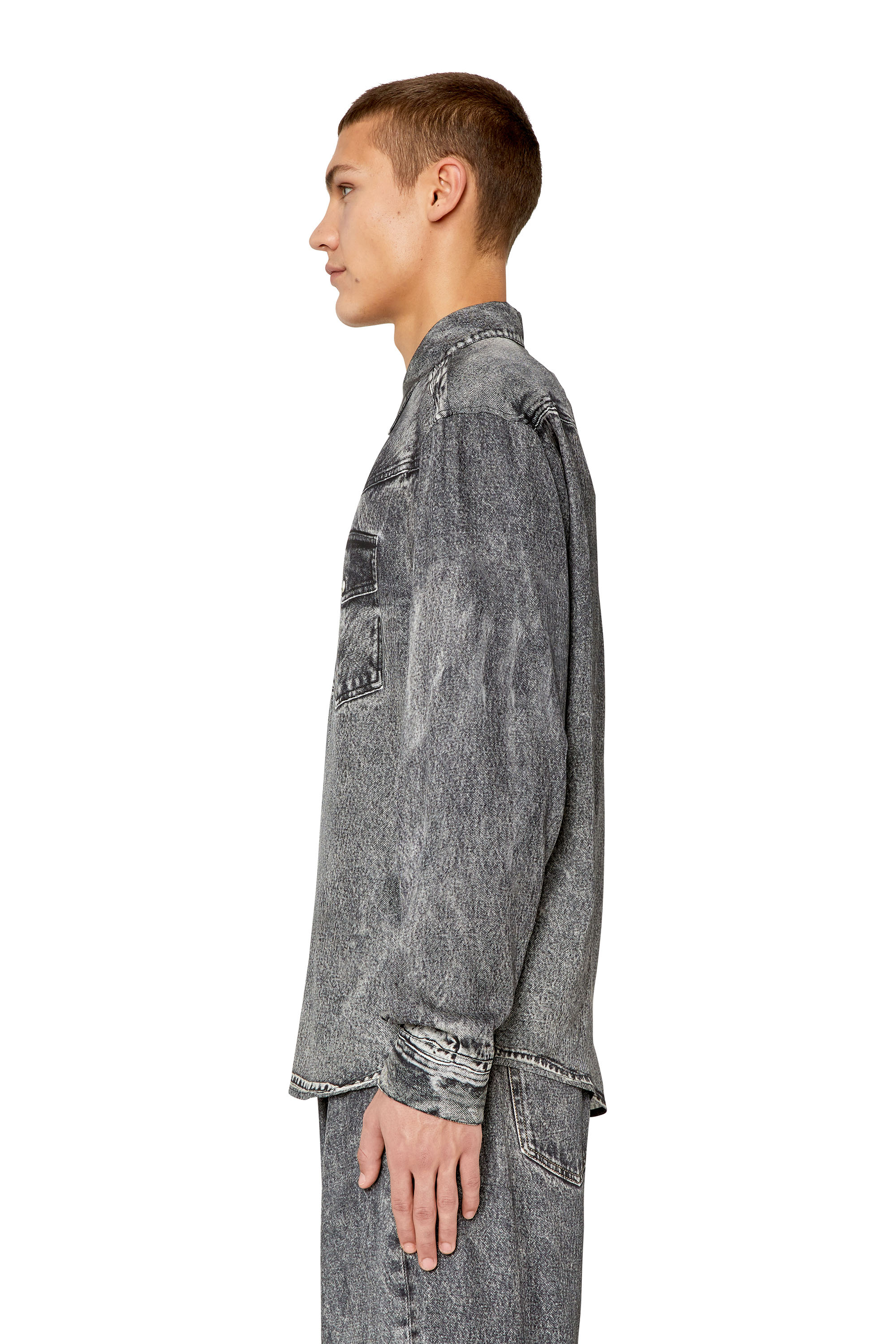 Diesel - S-GILS-DNM, Camisa fluida con trampantojo de denim Hombre in Gris - 6