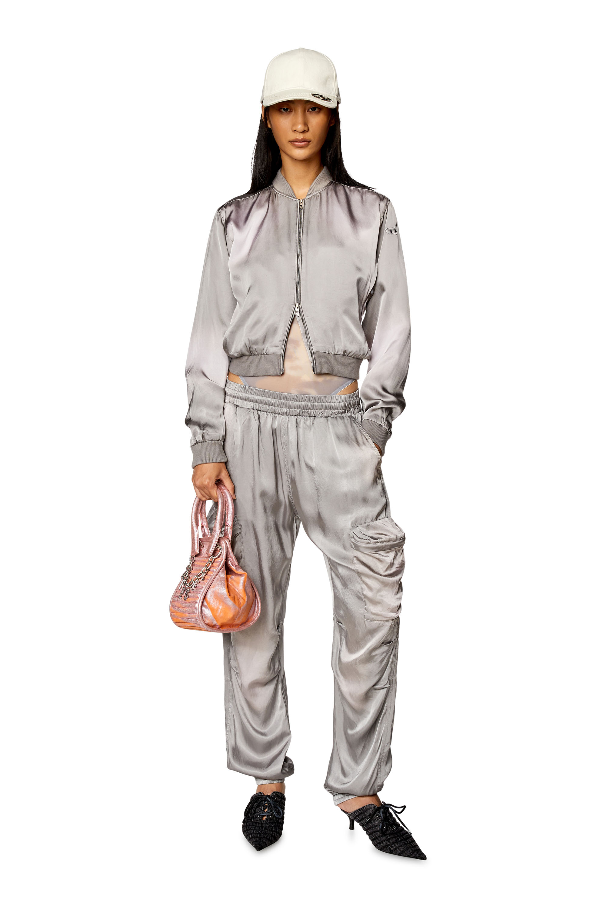 Diesel - P-MIROW-N1, Woman's Cargo pants in treated satin in Grey - 1
