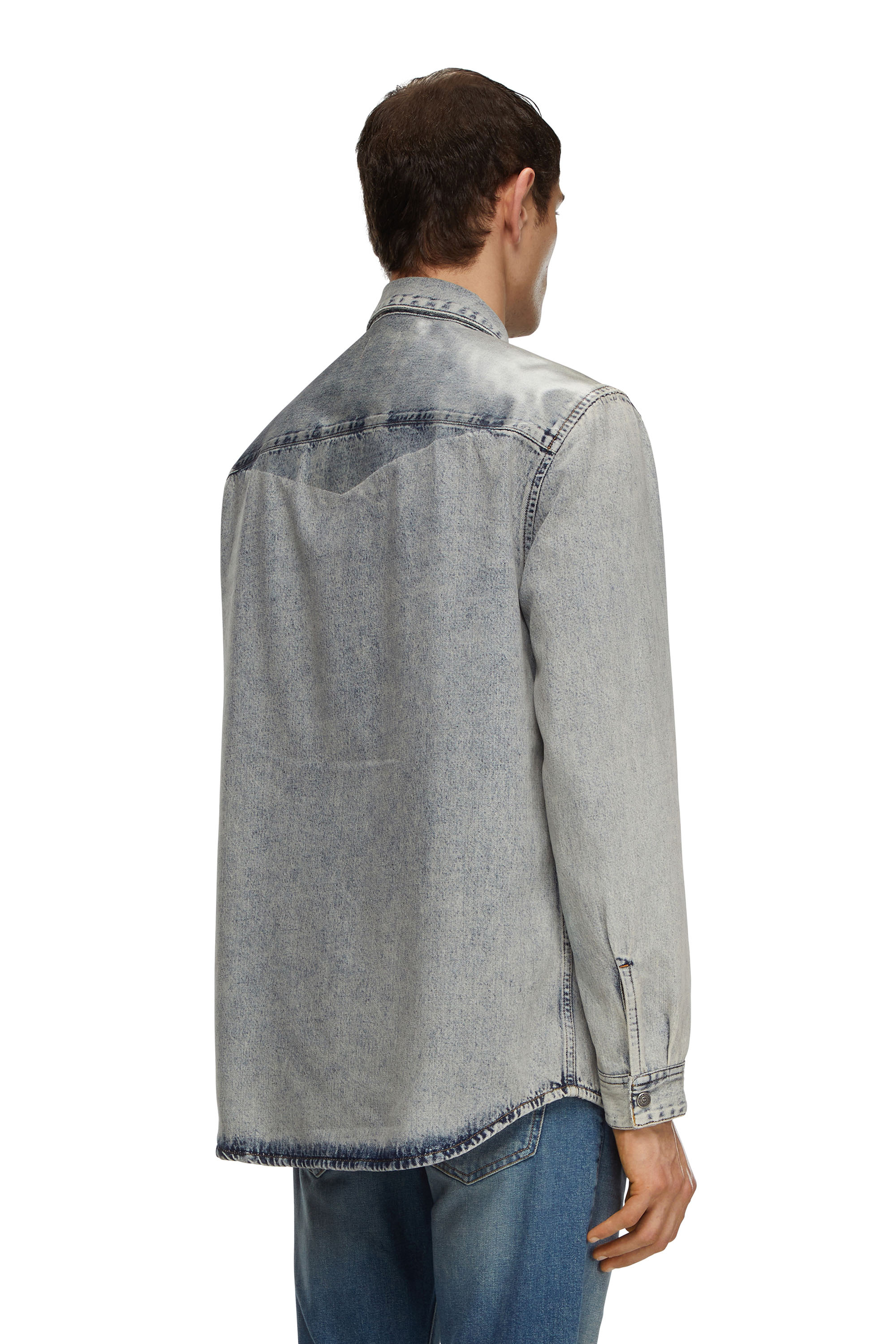 Diesel - D-SIMPLY-S2, Camisa de denim elástico con canesú recubierto Hombre in Azul marino - 2