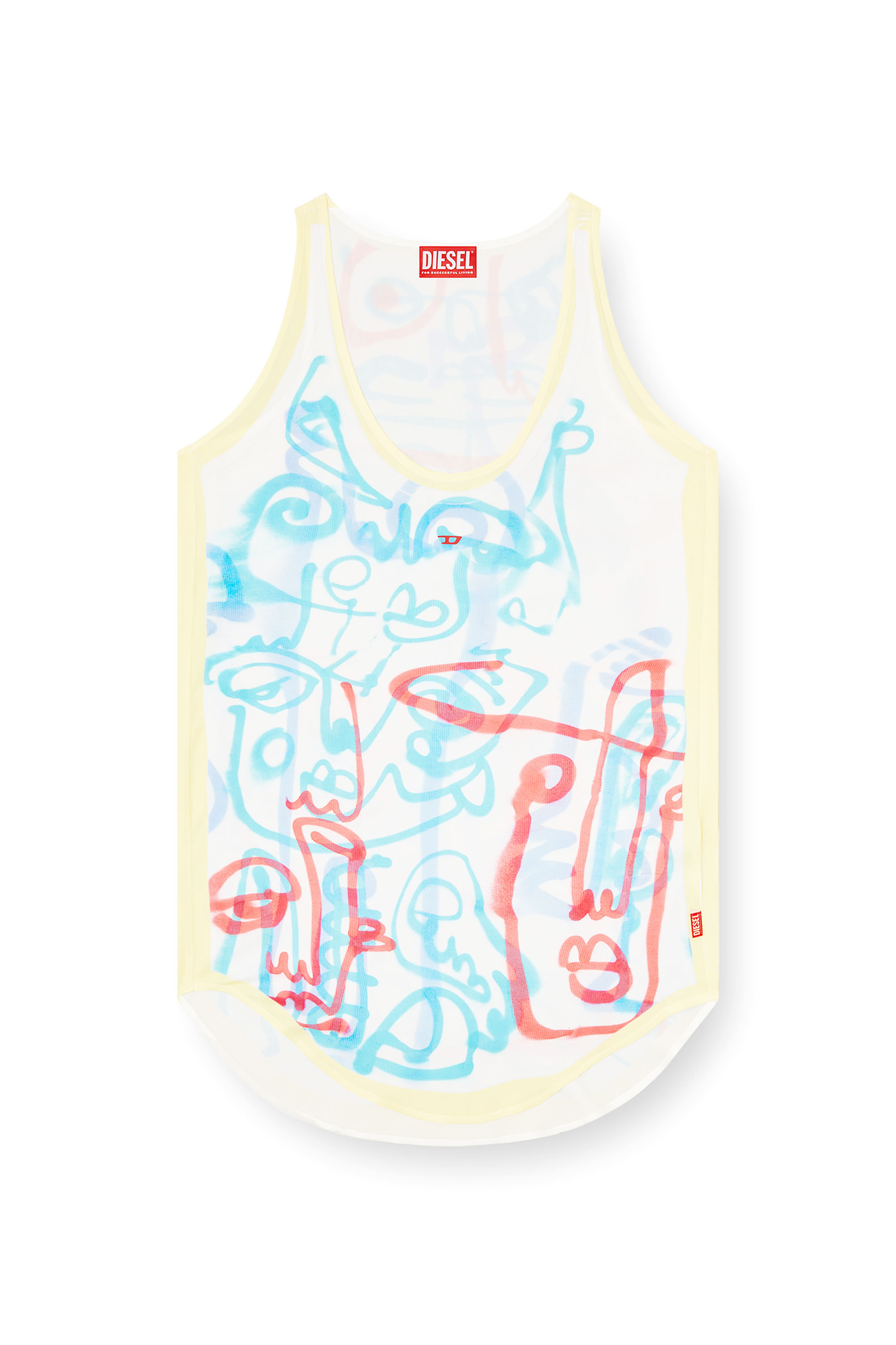 Diesel - D-LINZ-GRAFFITI-AFR, Woman's Satin tank top with graffiti print in White/Yellow - 2