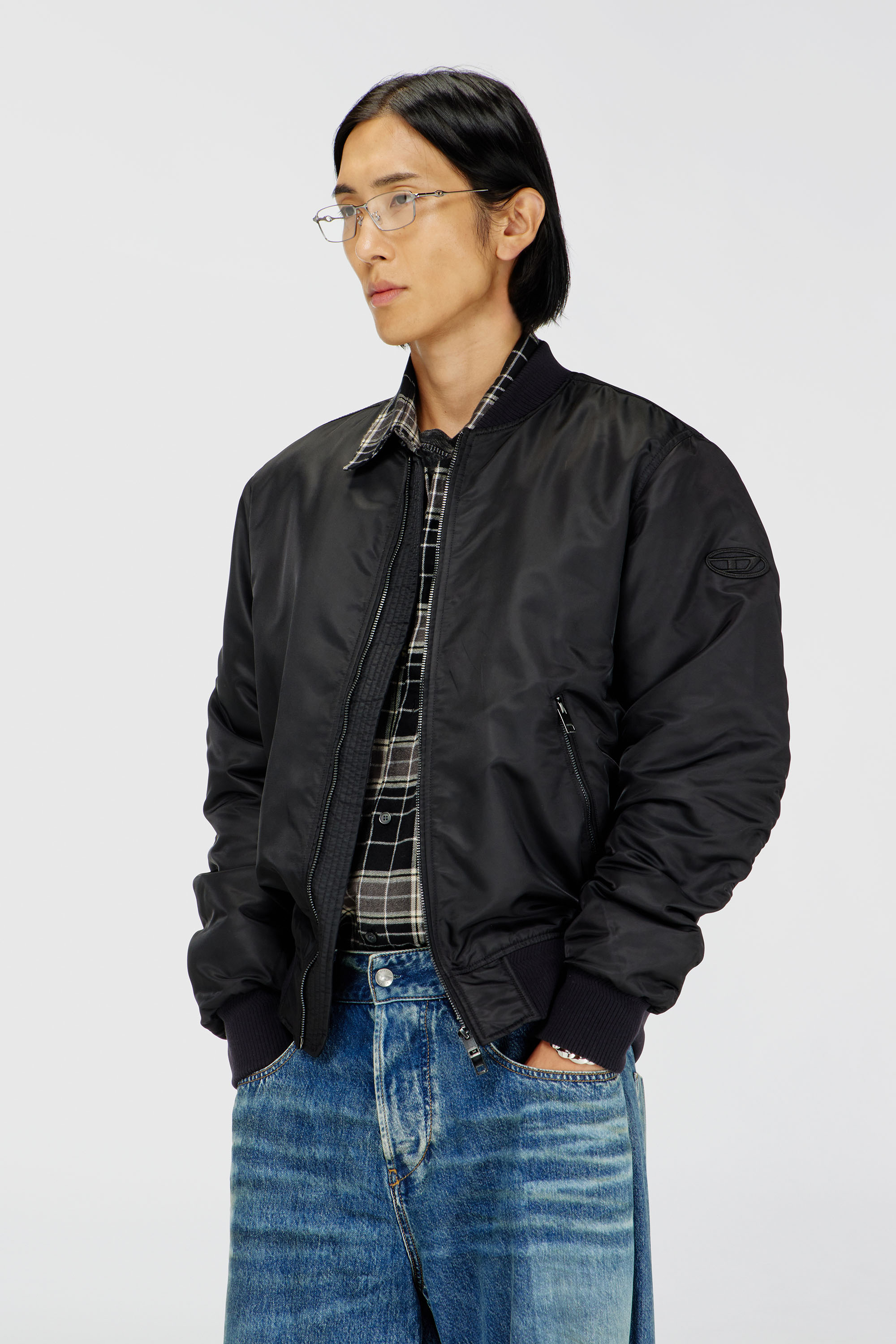 Diesel - J-ROSS-T92, Male's Nylon bomber jacket with ribbed trims in Black - 3