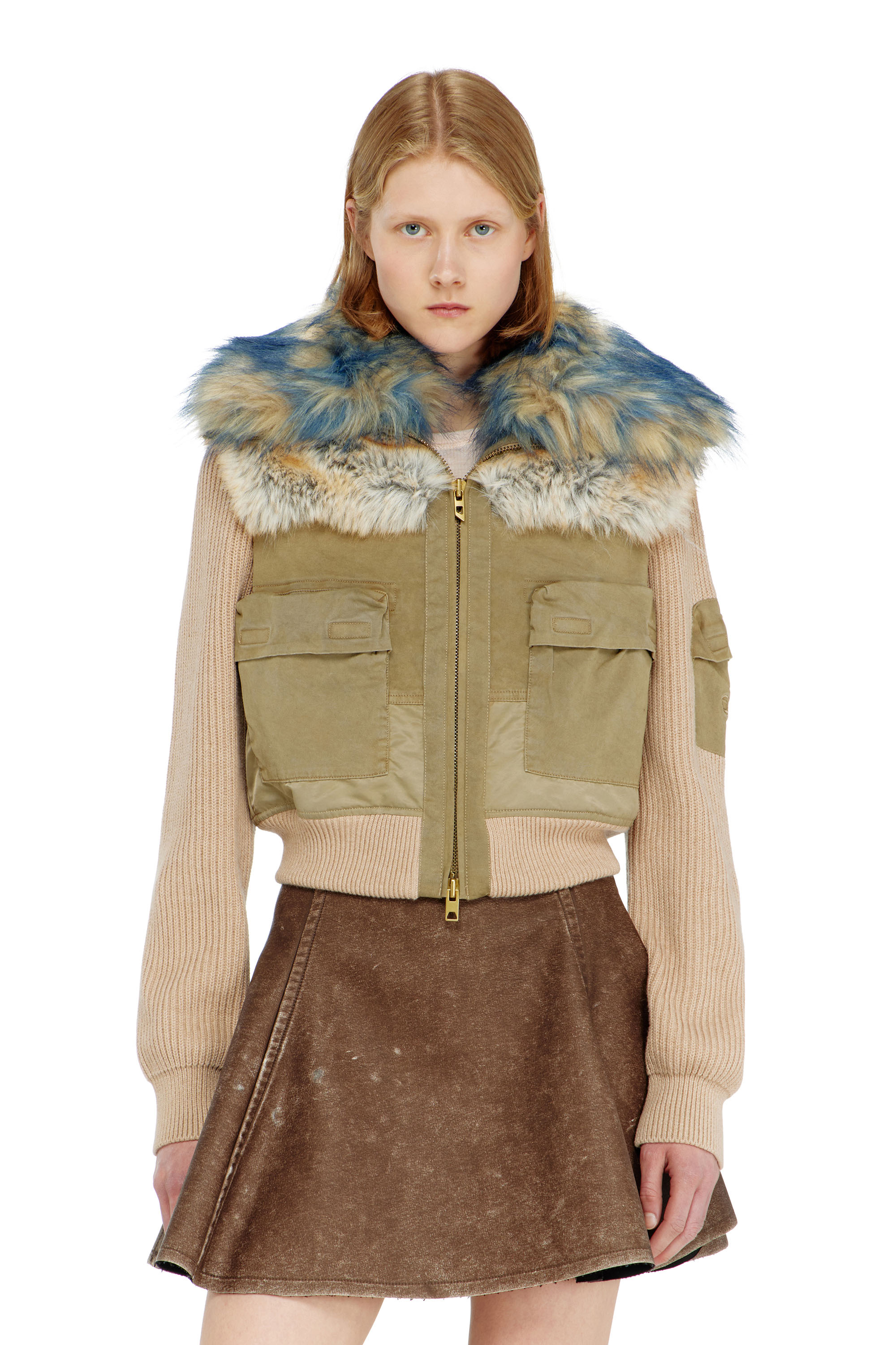 Diesel - G-USTAV, Bomber con ribete de punto y detalles de felpa Mujer in Beige - 1
