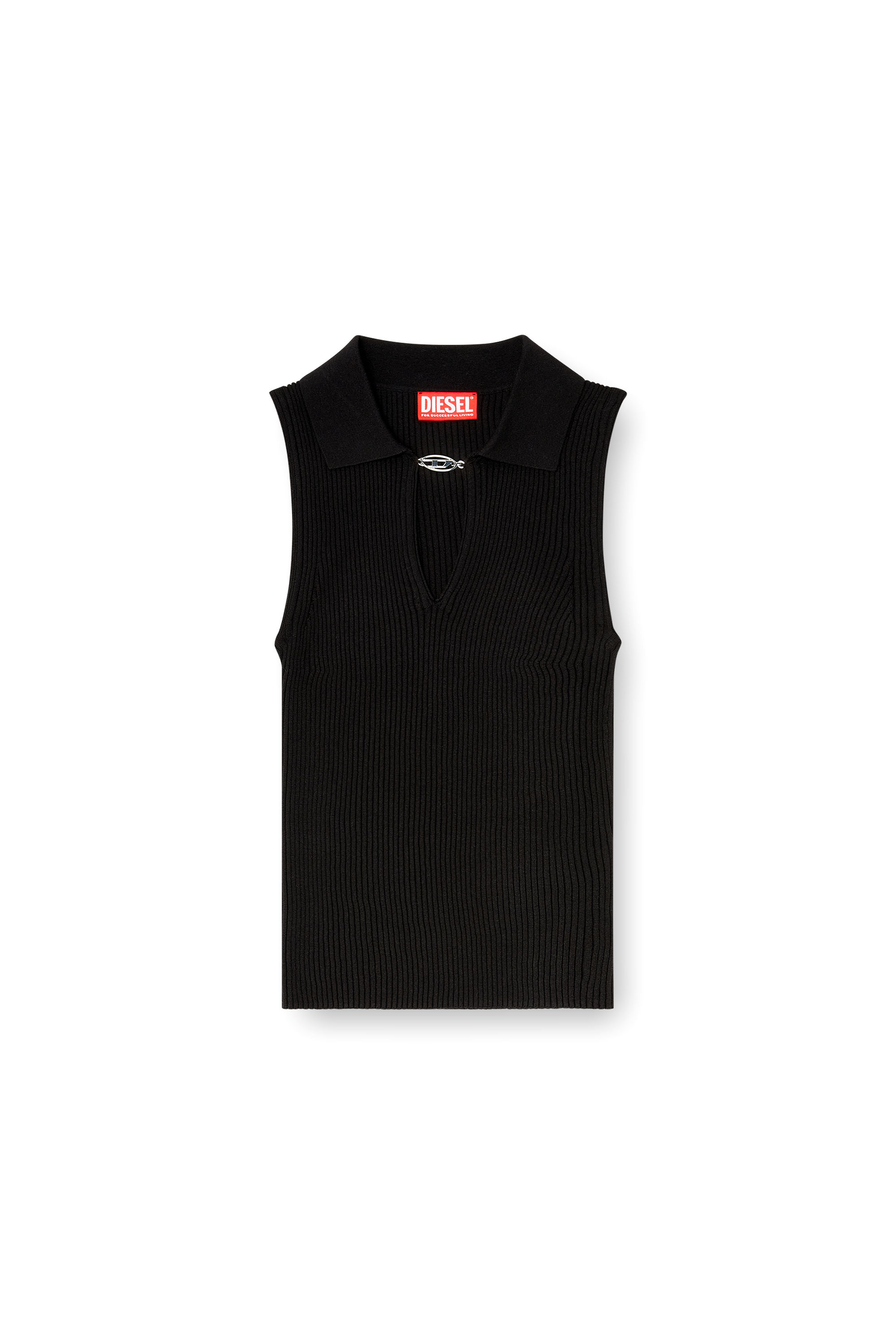 Diesel - M-LILITA, Top tipo polo sin mangas de punto acanalado en mezcla de seda Mujer in ToBeDefined - 3