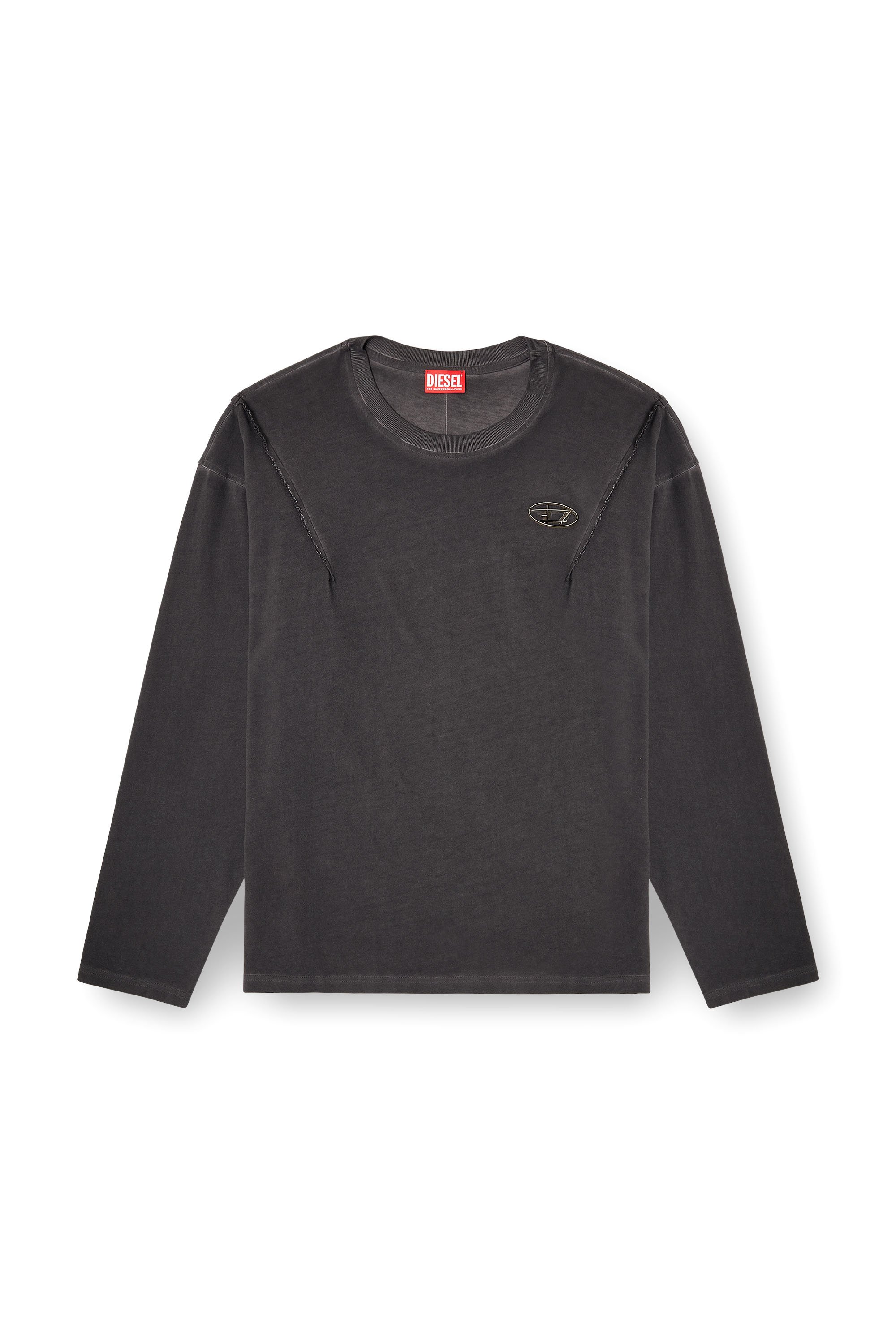 Diesel - T-THUG-T-SHIRT, Unisex's Long-sleeve T-shirt with faded effect in Dark grey - 4
