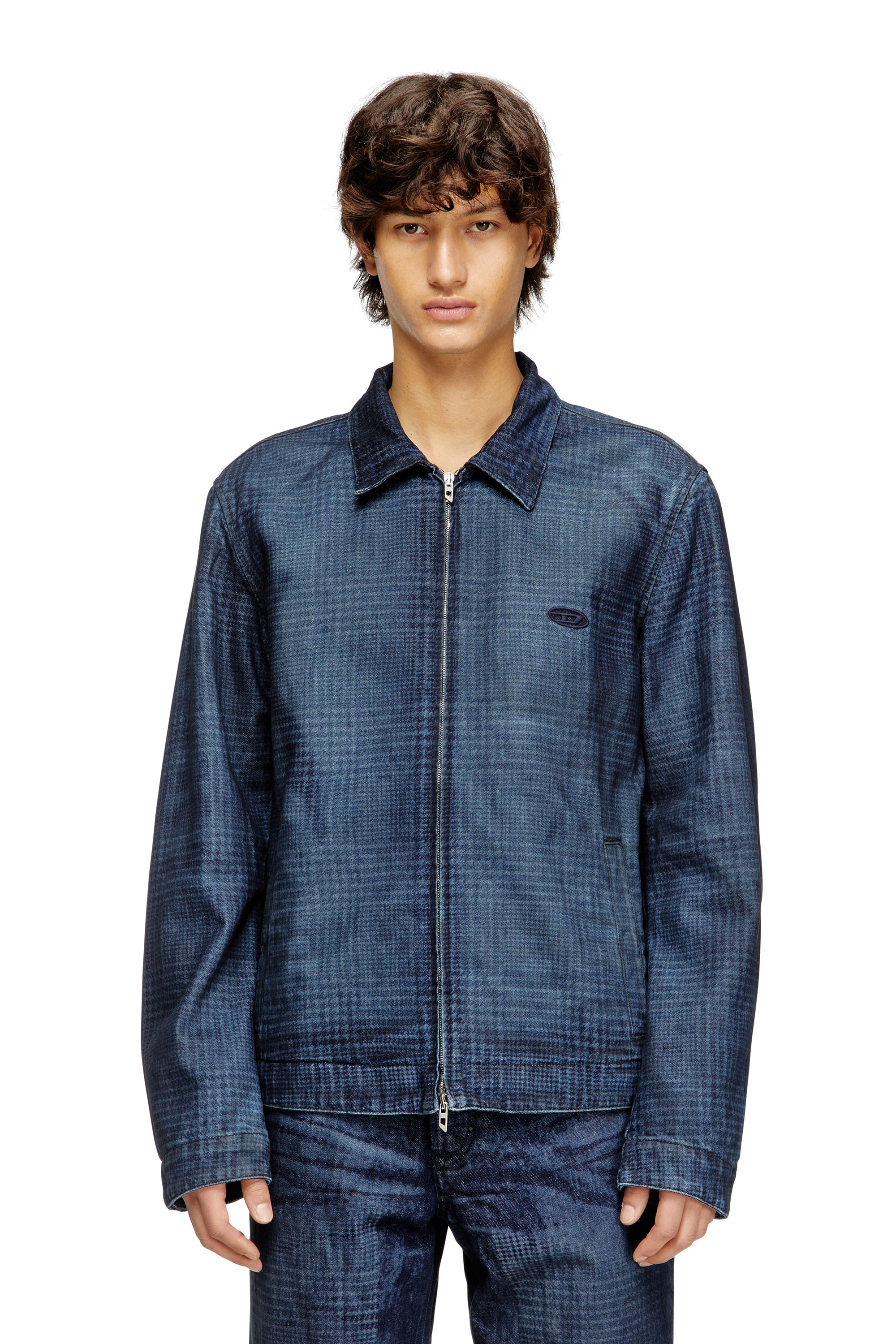 Diesel - D-ROHEEN-S, Veste en denim à carreaux Prince de Galles Homme in Bleu - 1