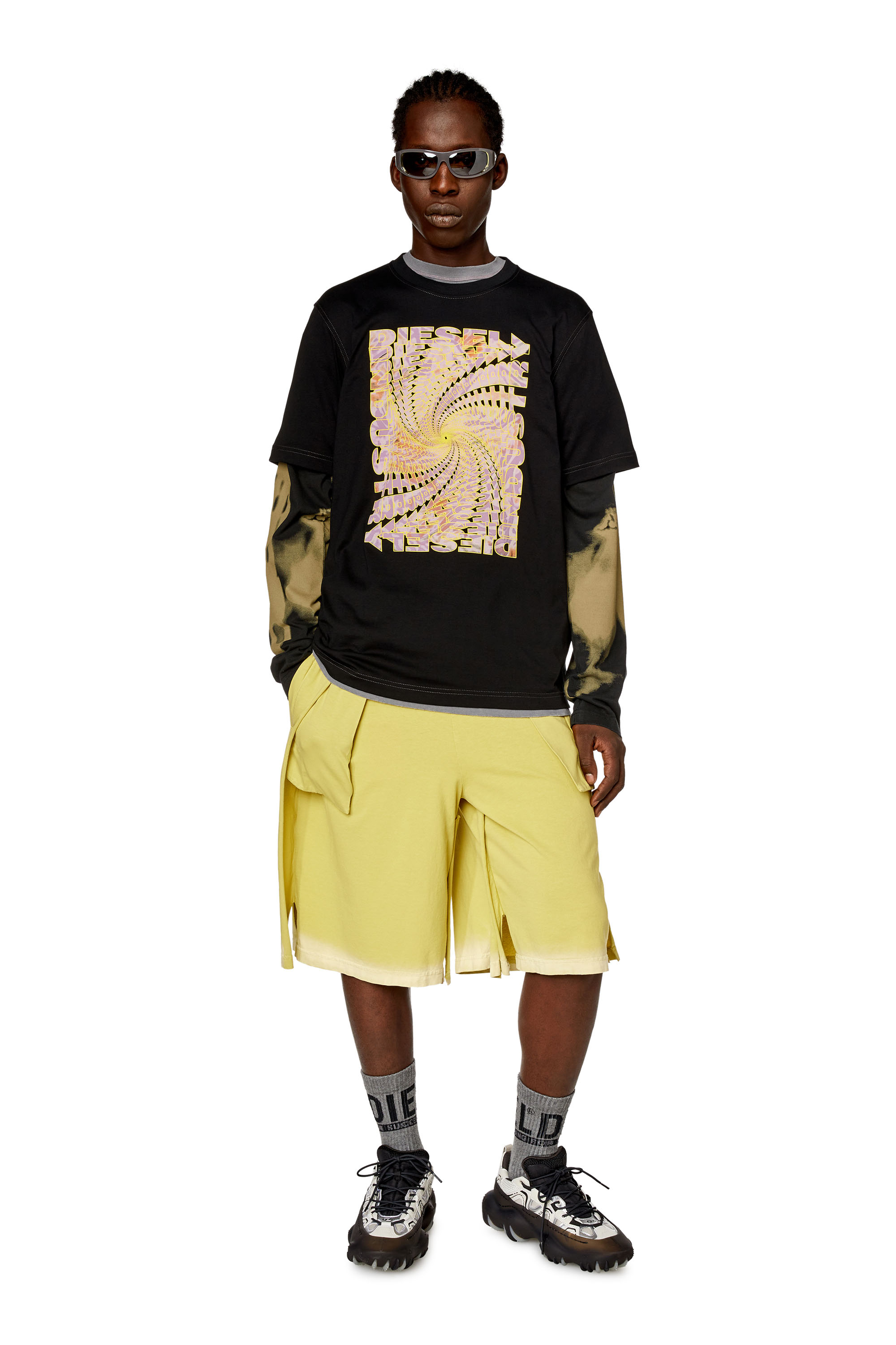 Diesel - T-JUST-N12, Man's T-shirt with zebra-camo optical logo print in Black - 1