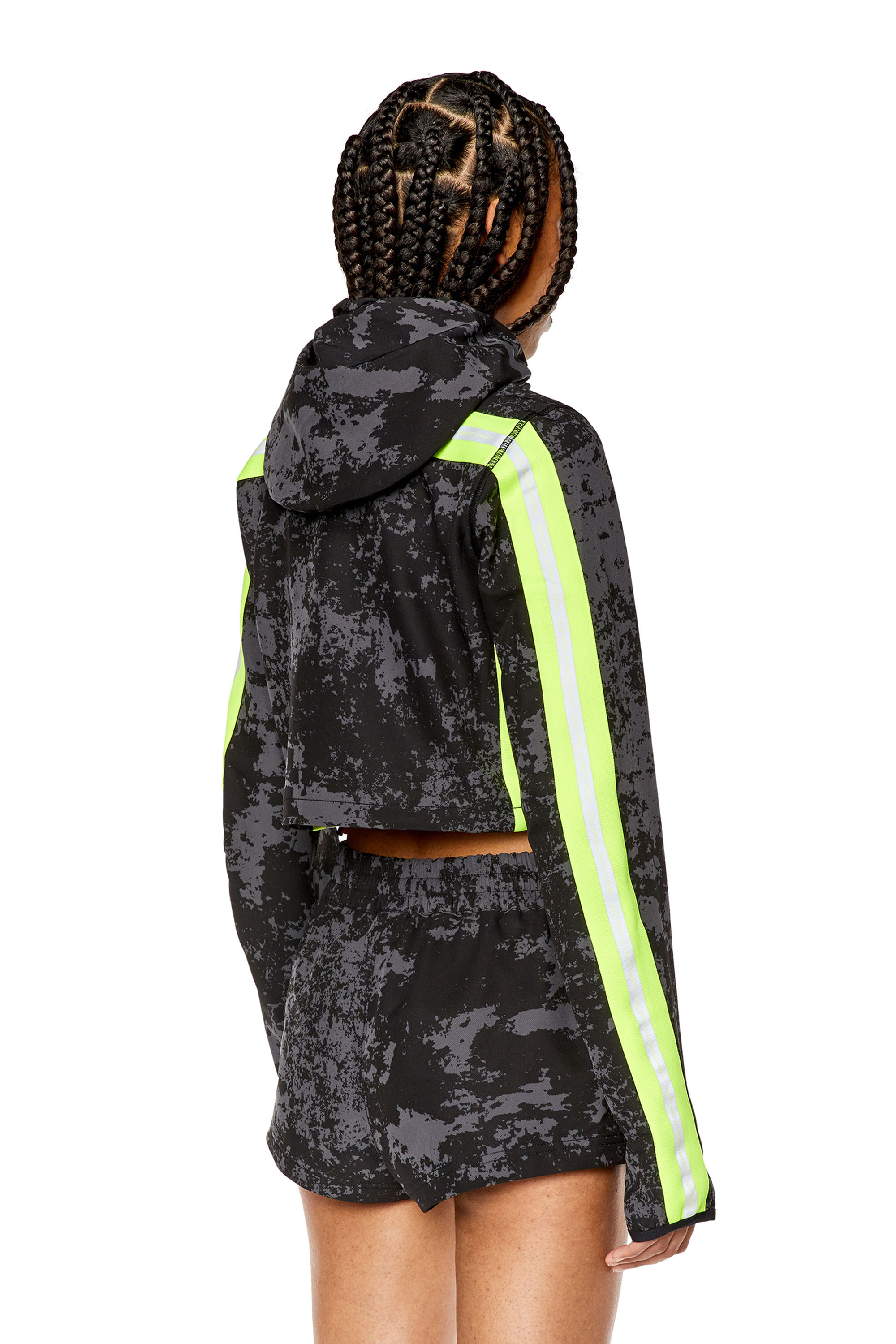 Women's Hooded cropped jacket with cloudy print | Black | Diesel