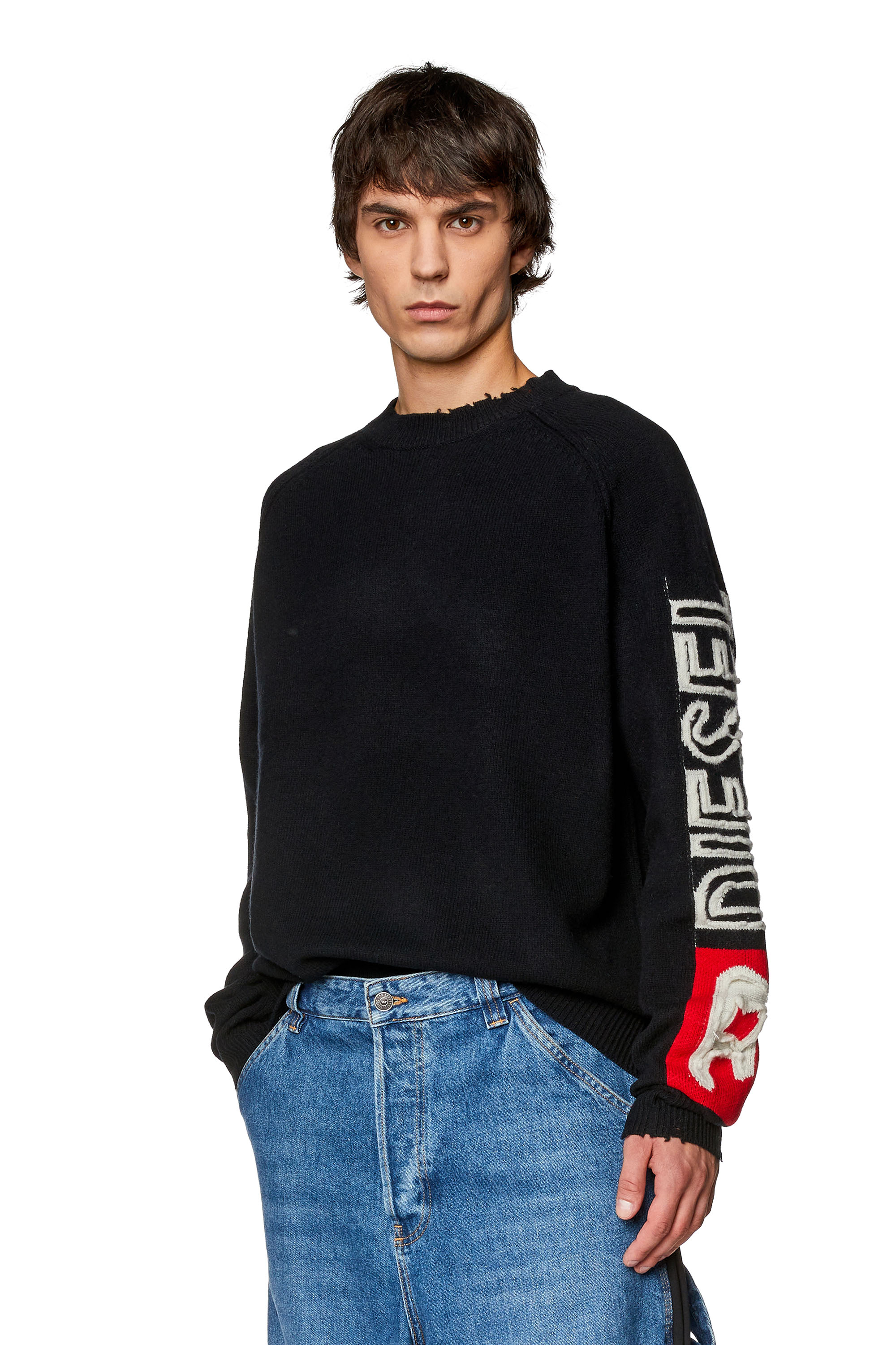 Diesel - K-SARIA, Man's Wool sweater with cut-up logo in Black - 3