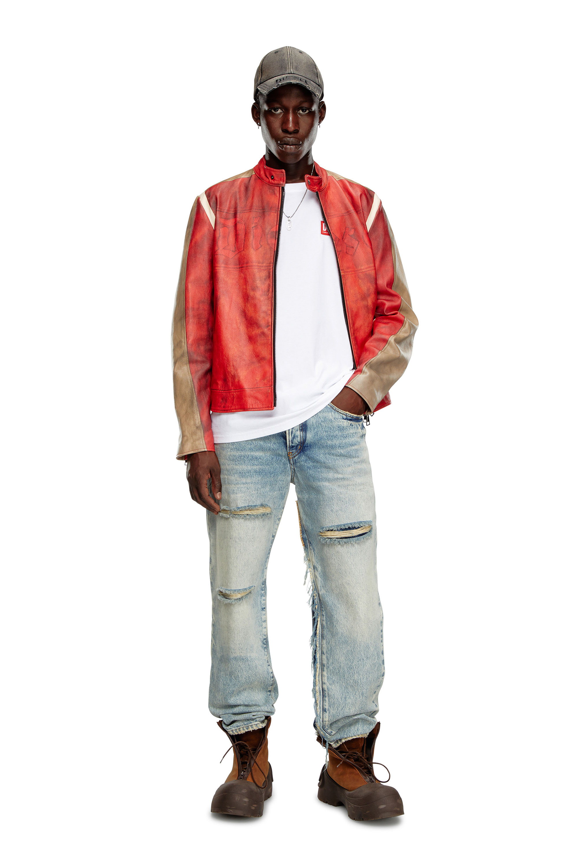 Diesel - T-BOXT-LAB, T-shirt avec empiècement à logo en jacquard Homme in Blanc - 1