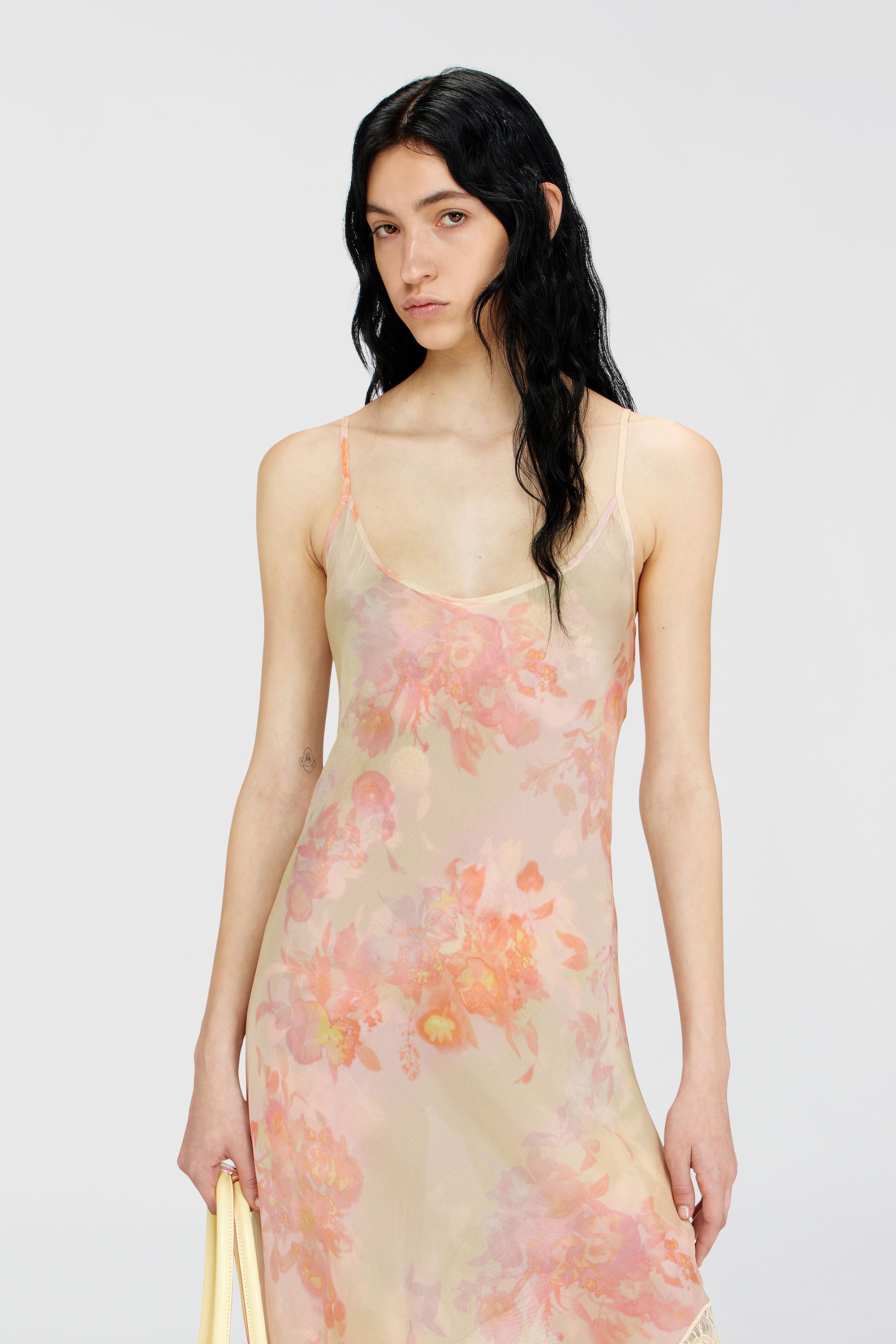 Women's Midi slip dress with floral print and lace trim