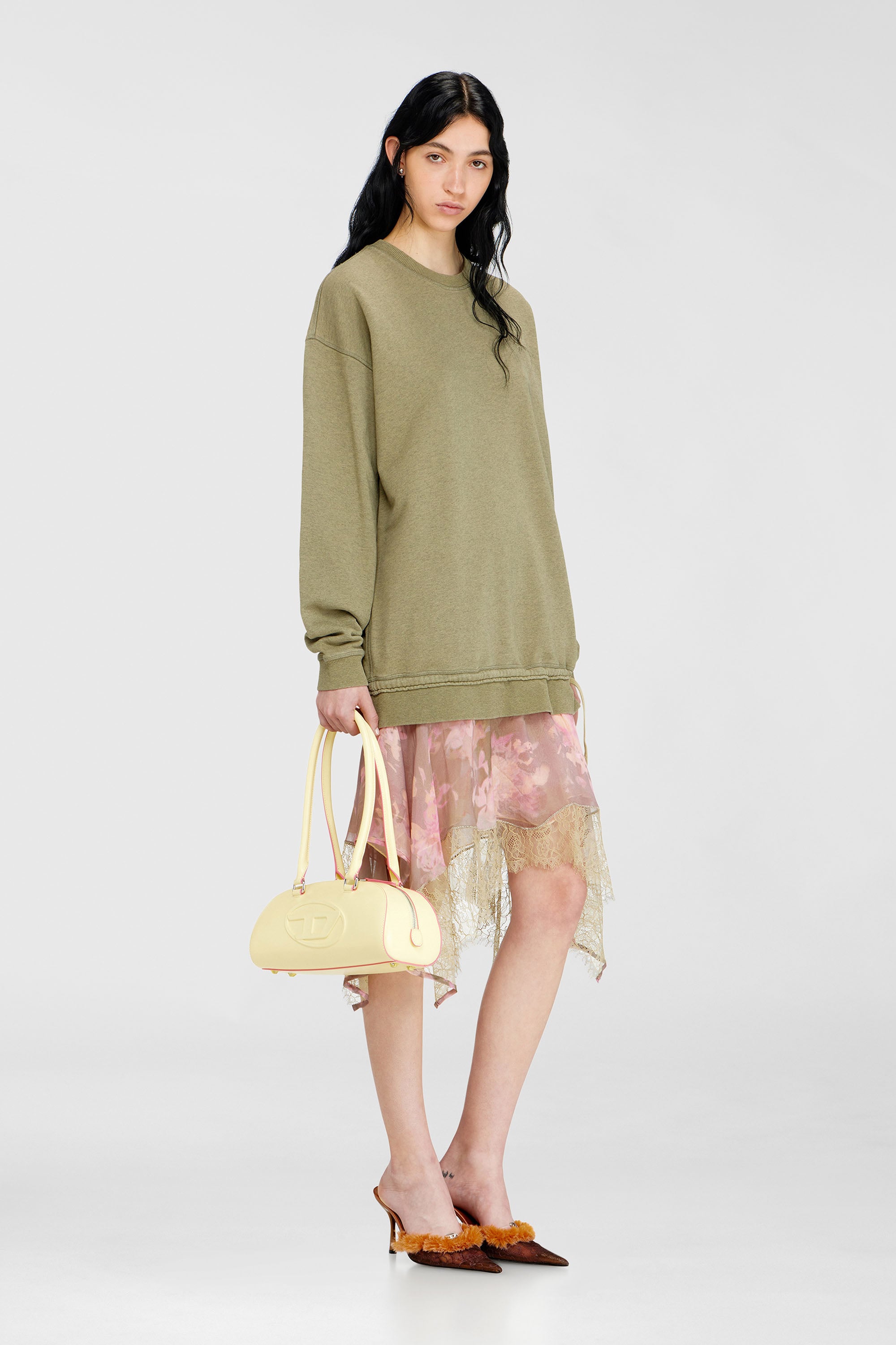 Diesel - D-ORELY, Robe sweat avec jupe &agrave; demi-longueur en chiffon et dentelle Femme in Polychrome - 1
