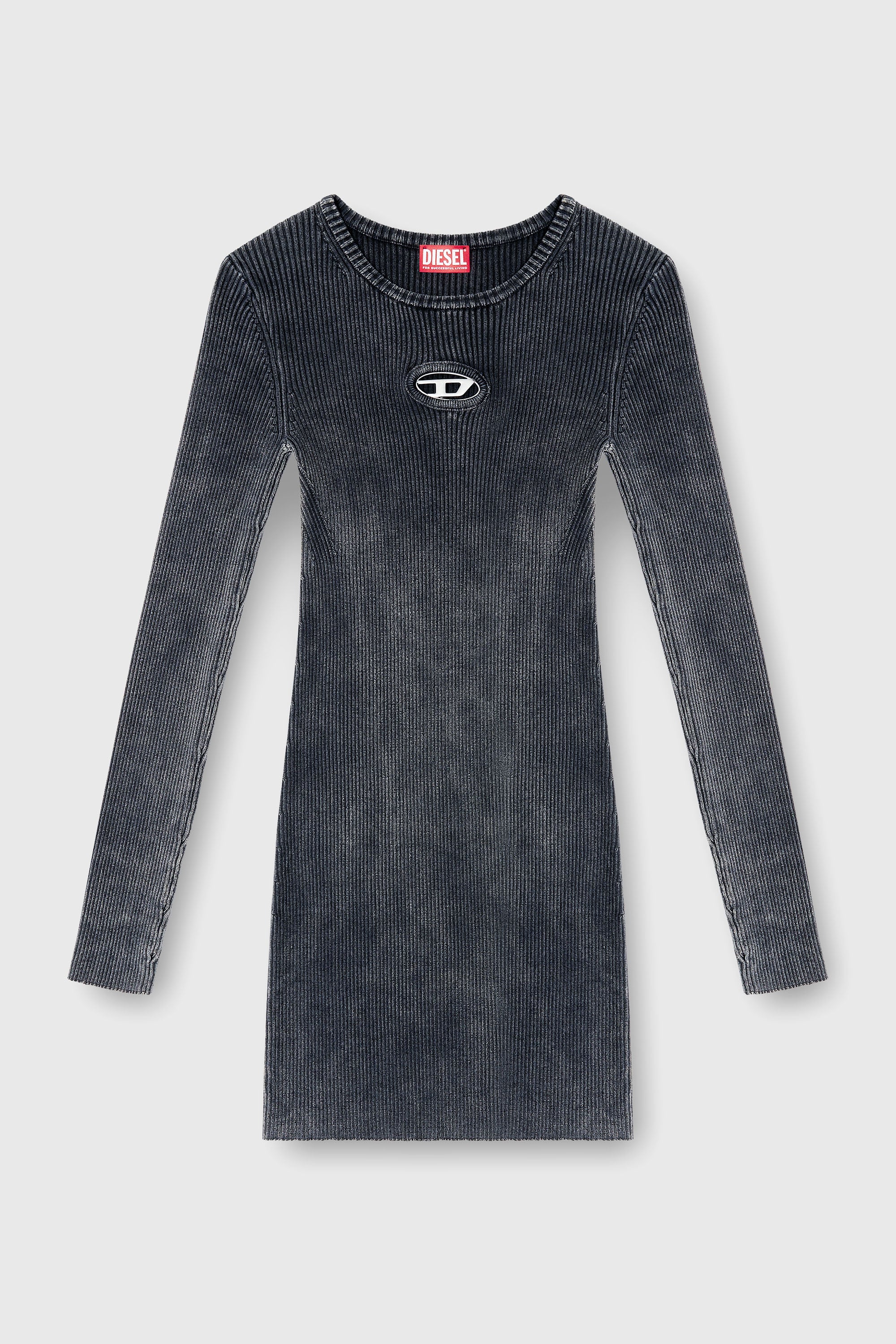 Diesel - M-ANCHORAGE-LS, Vestido corto de punto acanalado deste&ntilde;ido Mujer in Gris - 2