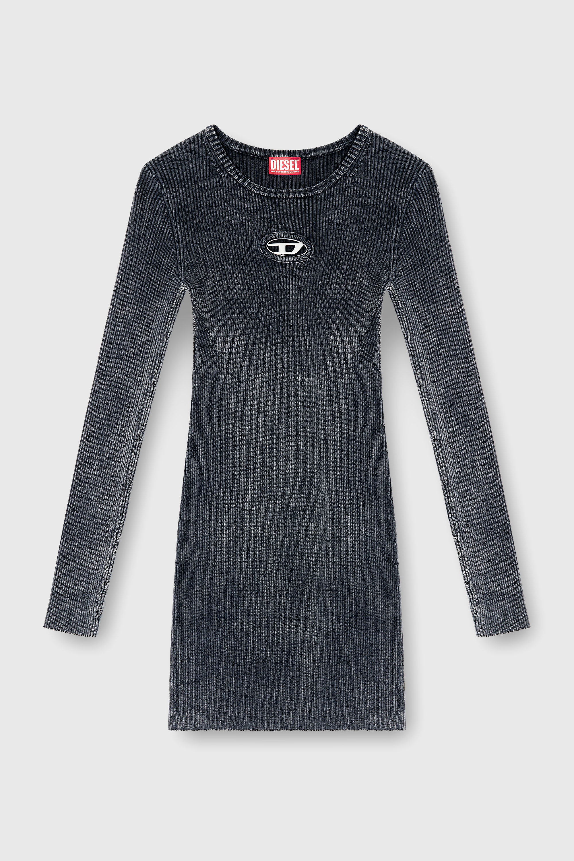 Diesel - M-ANCHORAGE-LS, Vestido corto de punto acanalado deste&ntilde;ido Mujer in Gris - 2