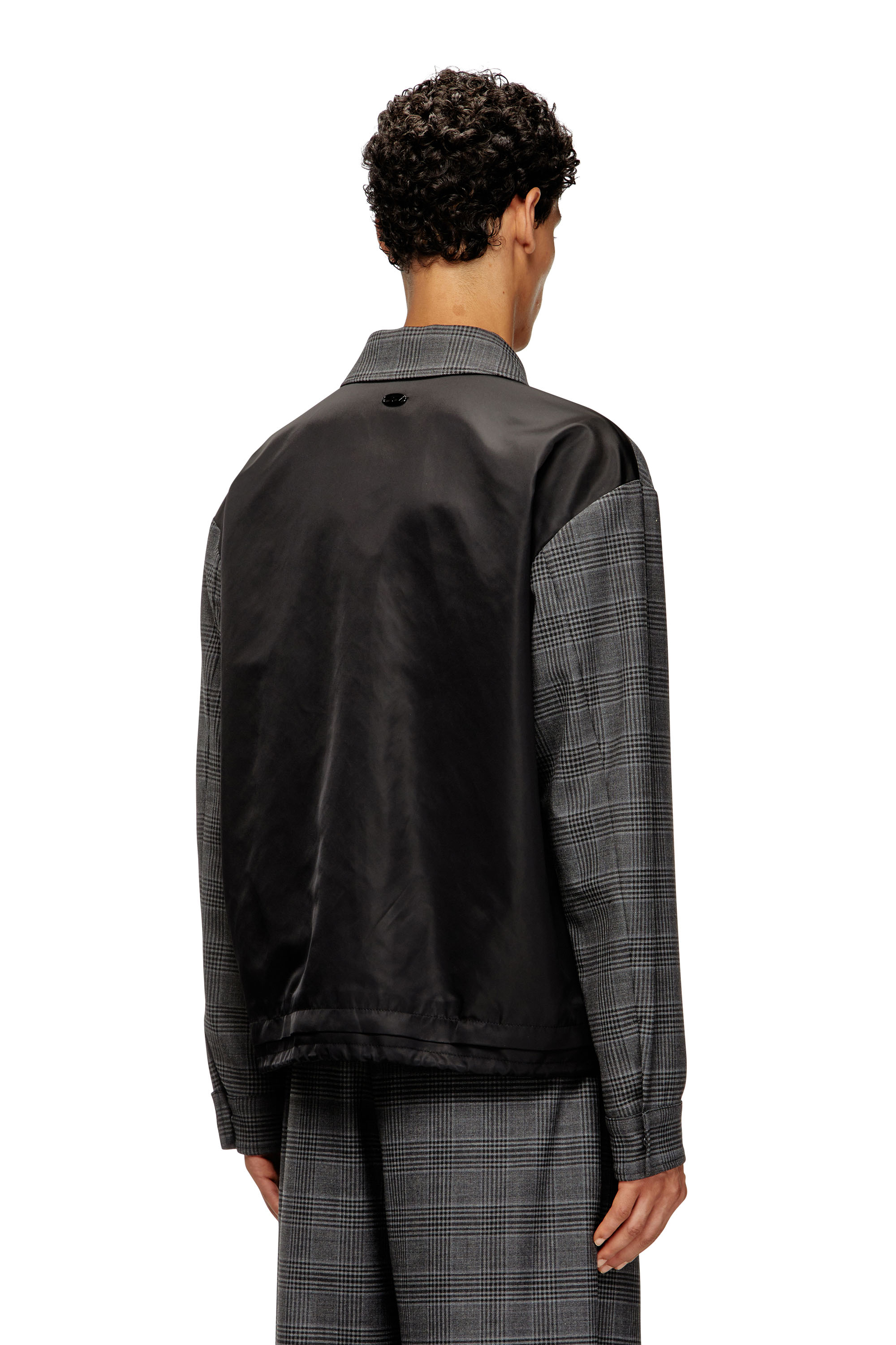 Diesel - J-TING, Male's Coach jacket in Prince of Wales wool blend and satin in Black/Grey - 4