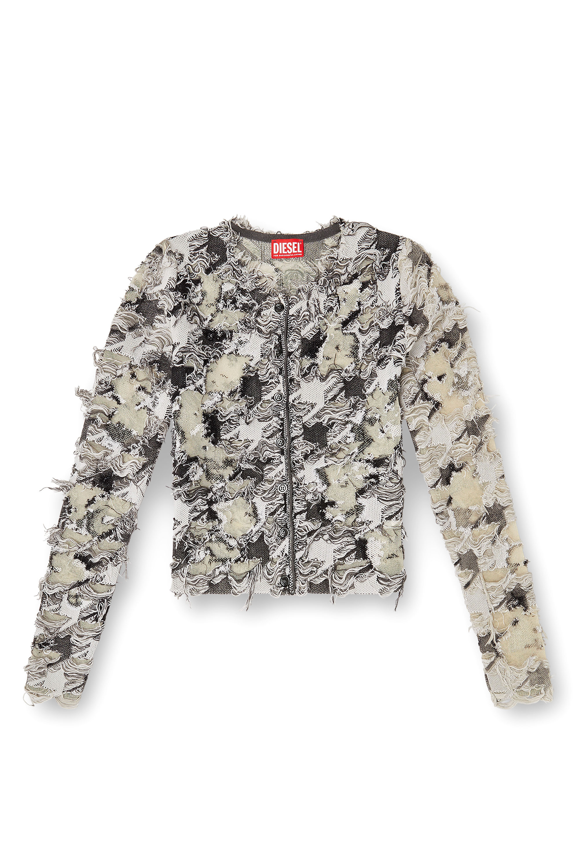 Diesel - M-SIBYLLA, Female's Cardigan in devoré houndstooth jacquard in Grey/White - 3