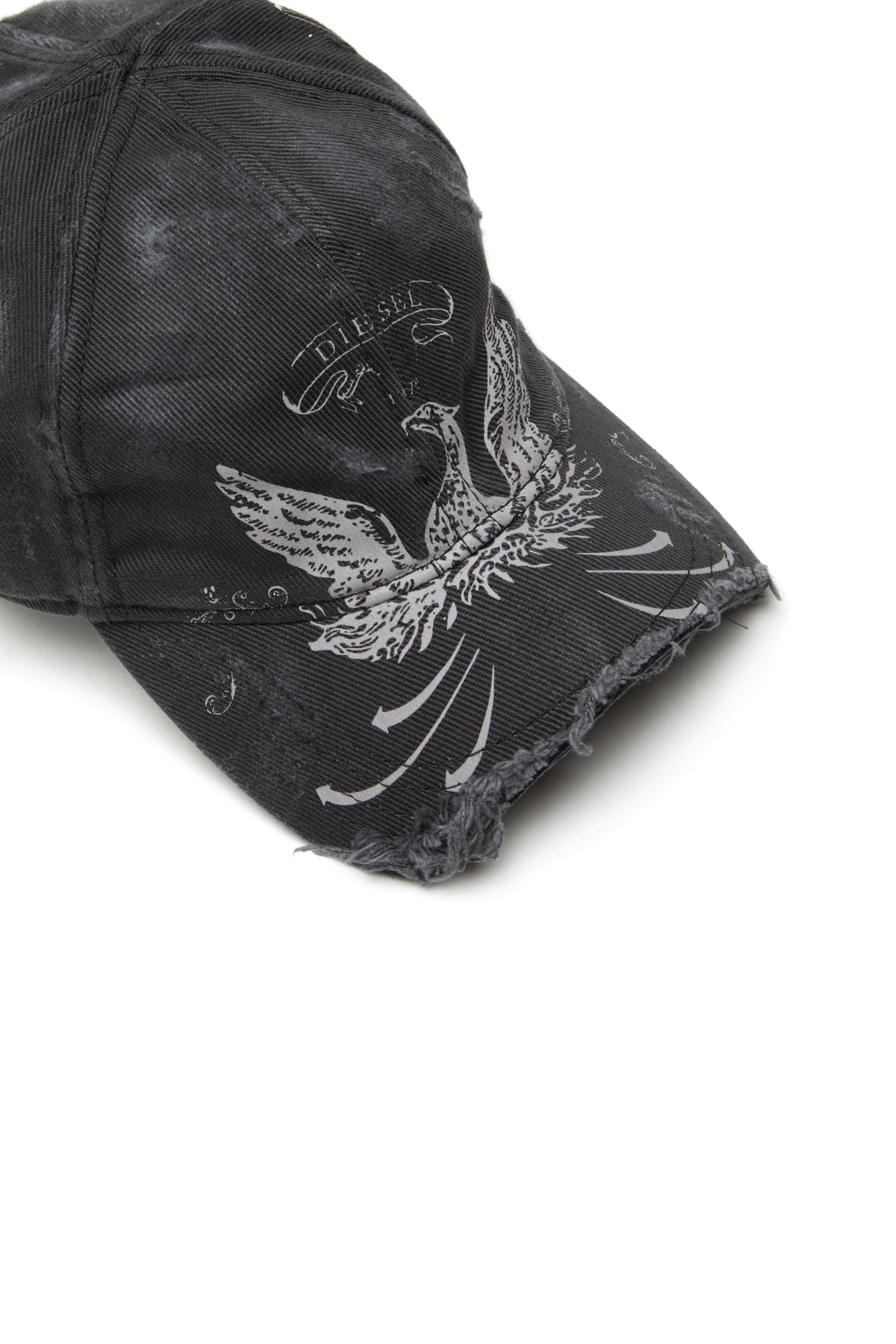 Diesel - C-FENIX, Gorra de béisbol desgastada con estampado de Phoenix Hombre in Negro - 3