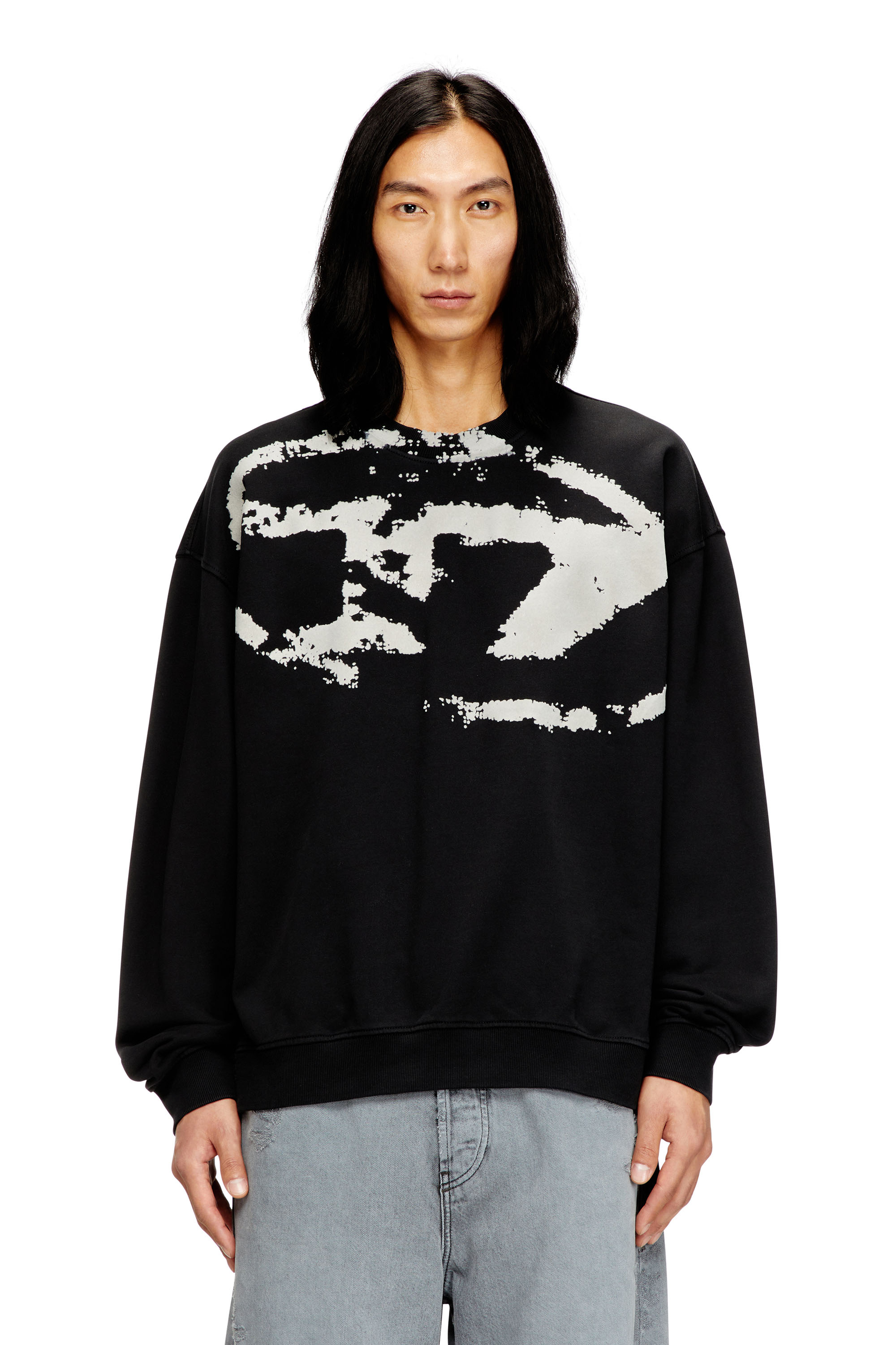 Diesel - S-BOXT-N5, Sudadera con logotipo desgastado en relieve Hombre in Negro - 1