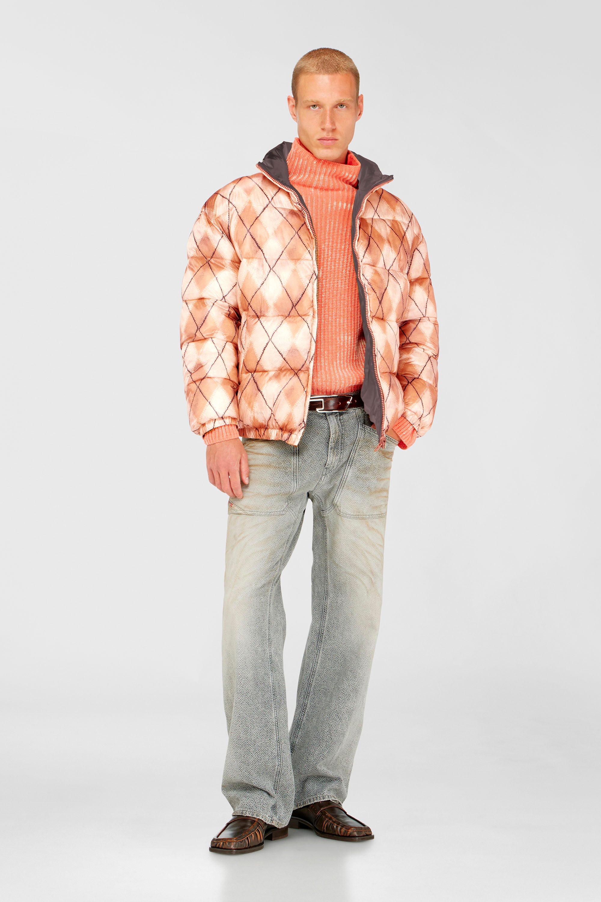 Diesel - W-BOURB-DLCK, Chaqueta puffer reversible con estampado argyle Hombre in Multicolor - 2