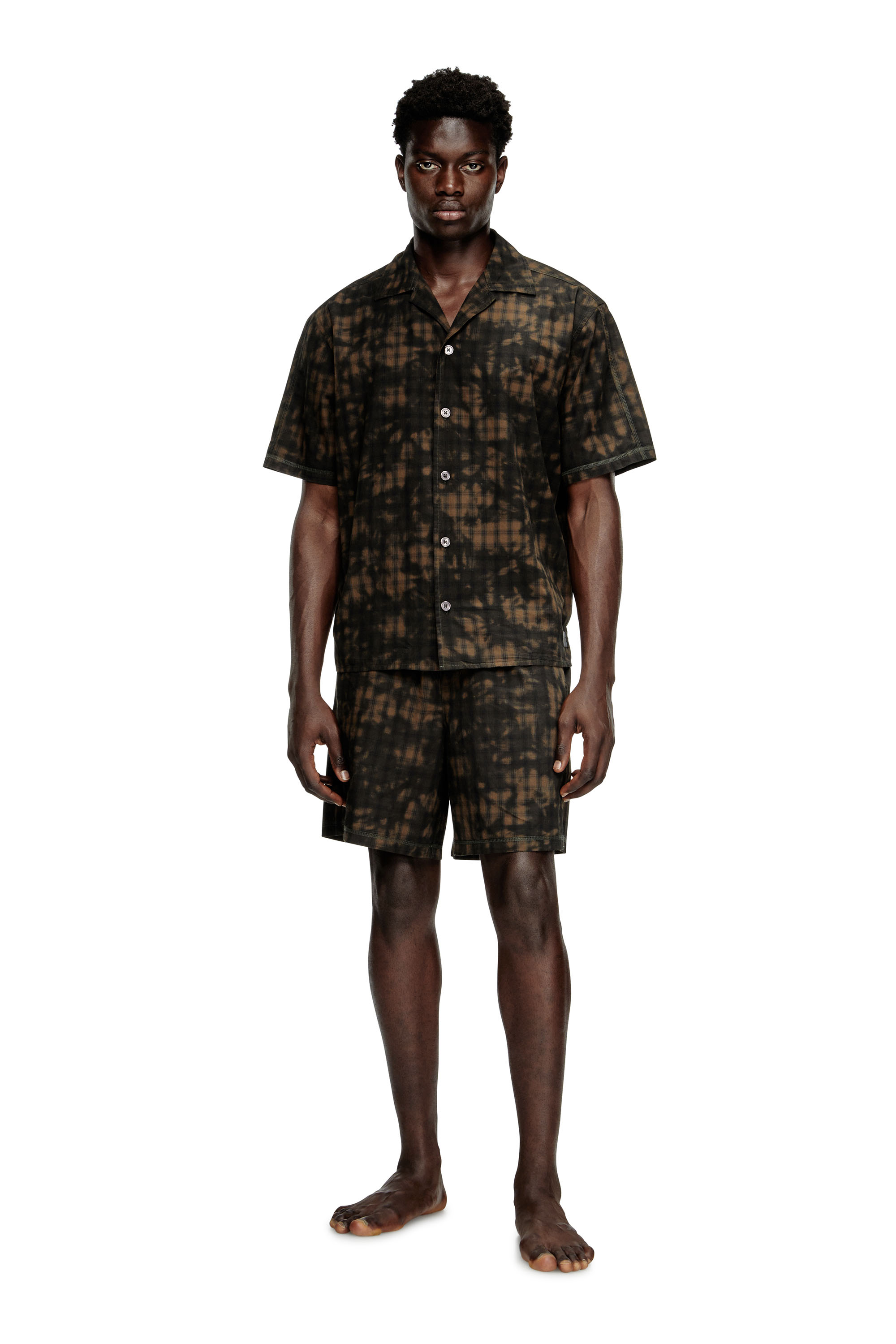 Diesel - SET-HORIEN-UTLT, Male's Short pajamas in cloudy-print check cotton in Olive Green - 1