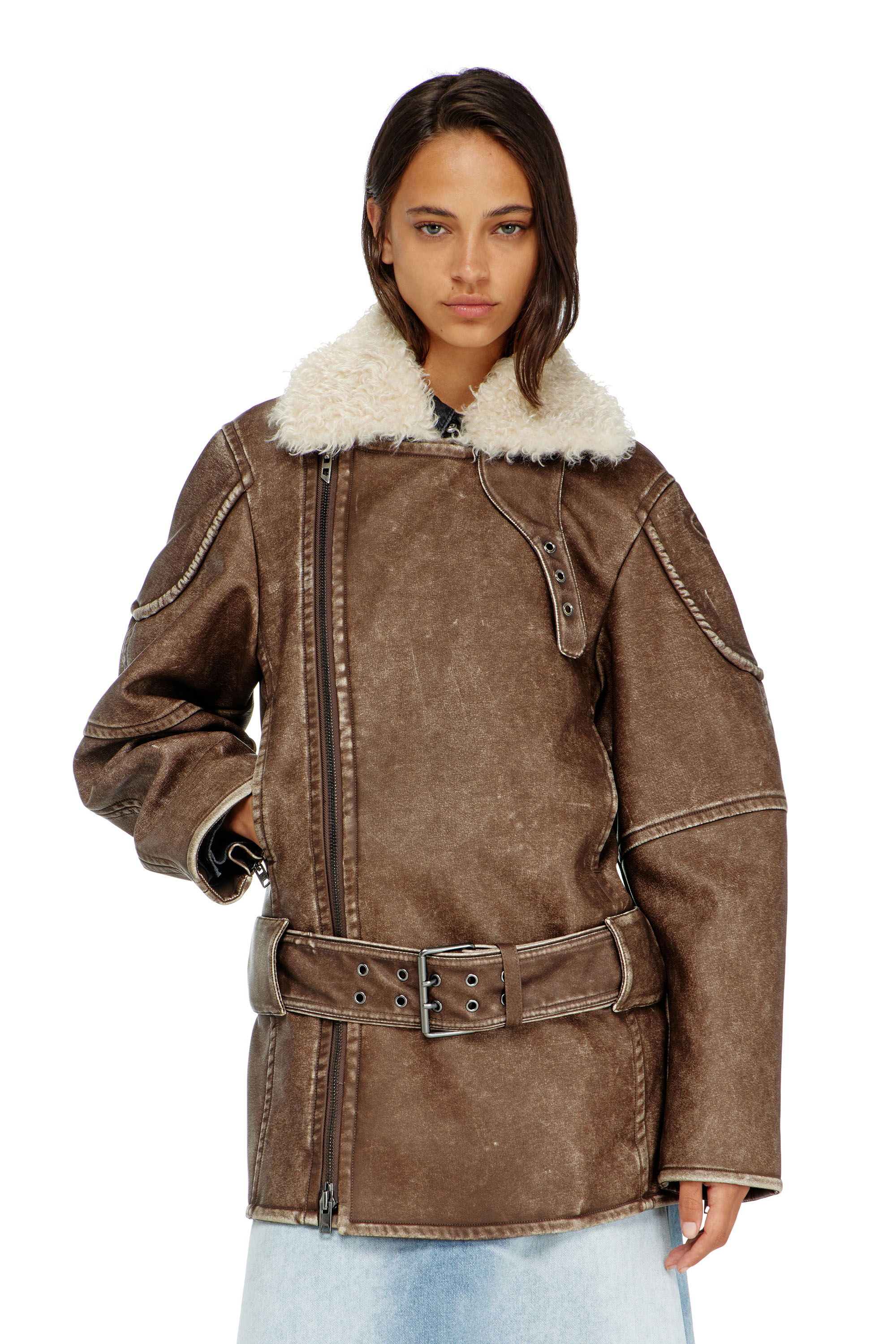 Diesel - G-EYSER, Manteau aviateur-biker crois&eacute; Femme in Marron - 2