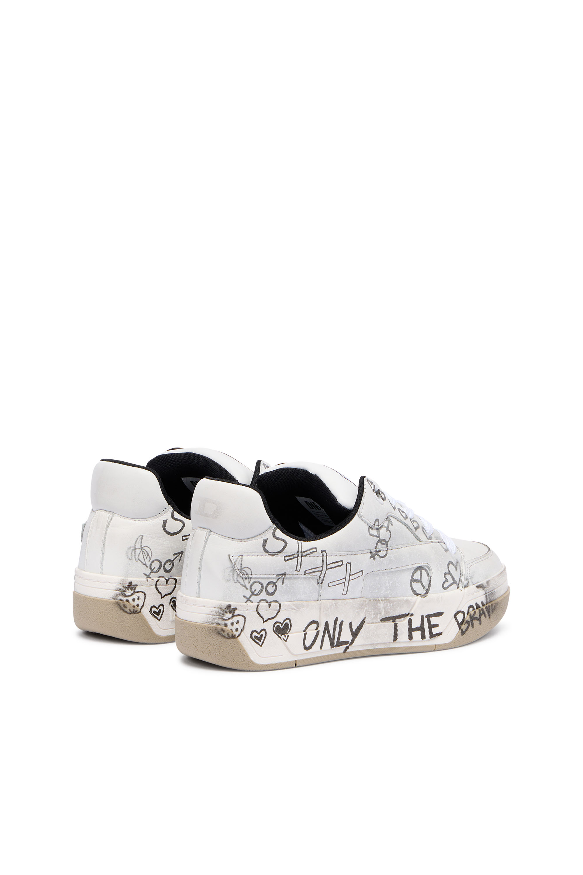 Diesel - S-D-OLLIE LOW W, Female's D-Ollie-Leather sneakers with graffiti print in White/Brown - 3