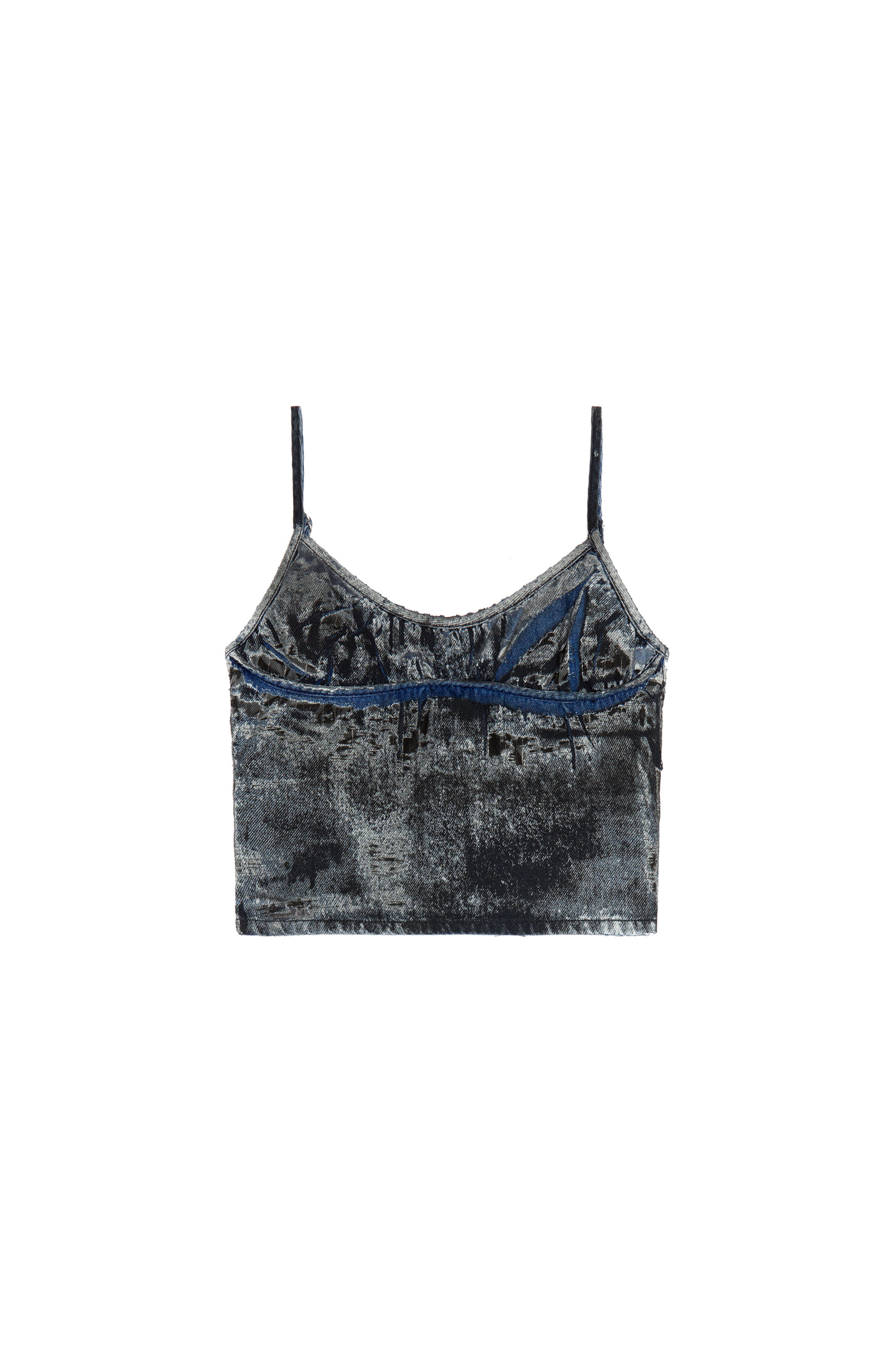 Diesel - DE-VERNI-FSE, Camiseta en denim d&eacute;vor&eacute; a rayas finas Mujer in Negro - 2