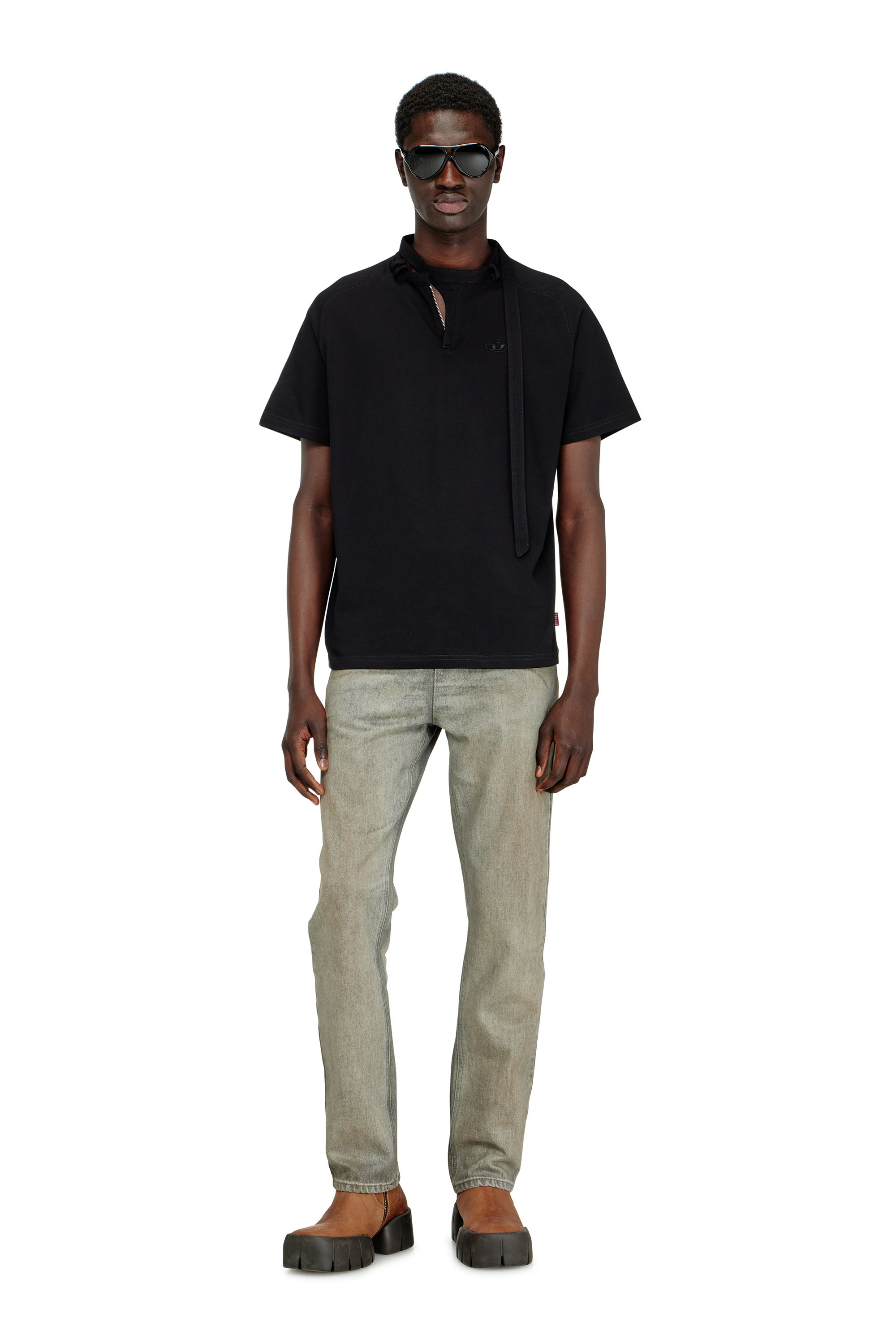 Diesel - T-KAUKO, Male's T-shirt with biker neck strap in Black - 2