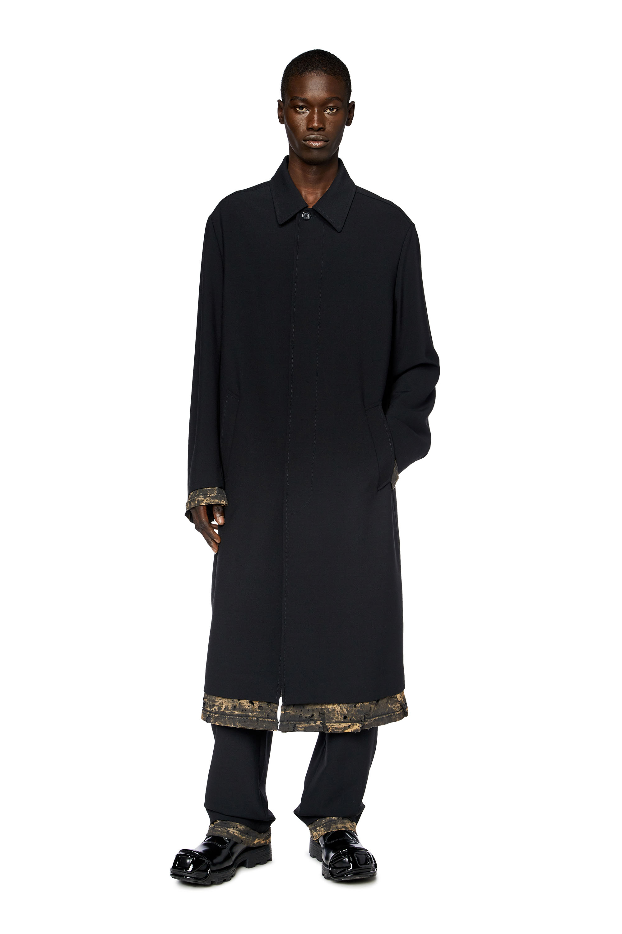 Men's Wool-blend coat with distressed trims | Black | Diesel