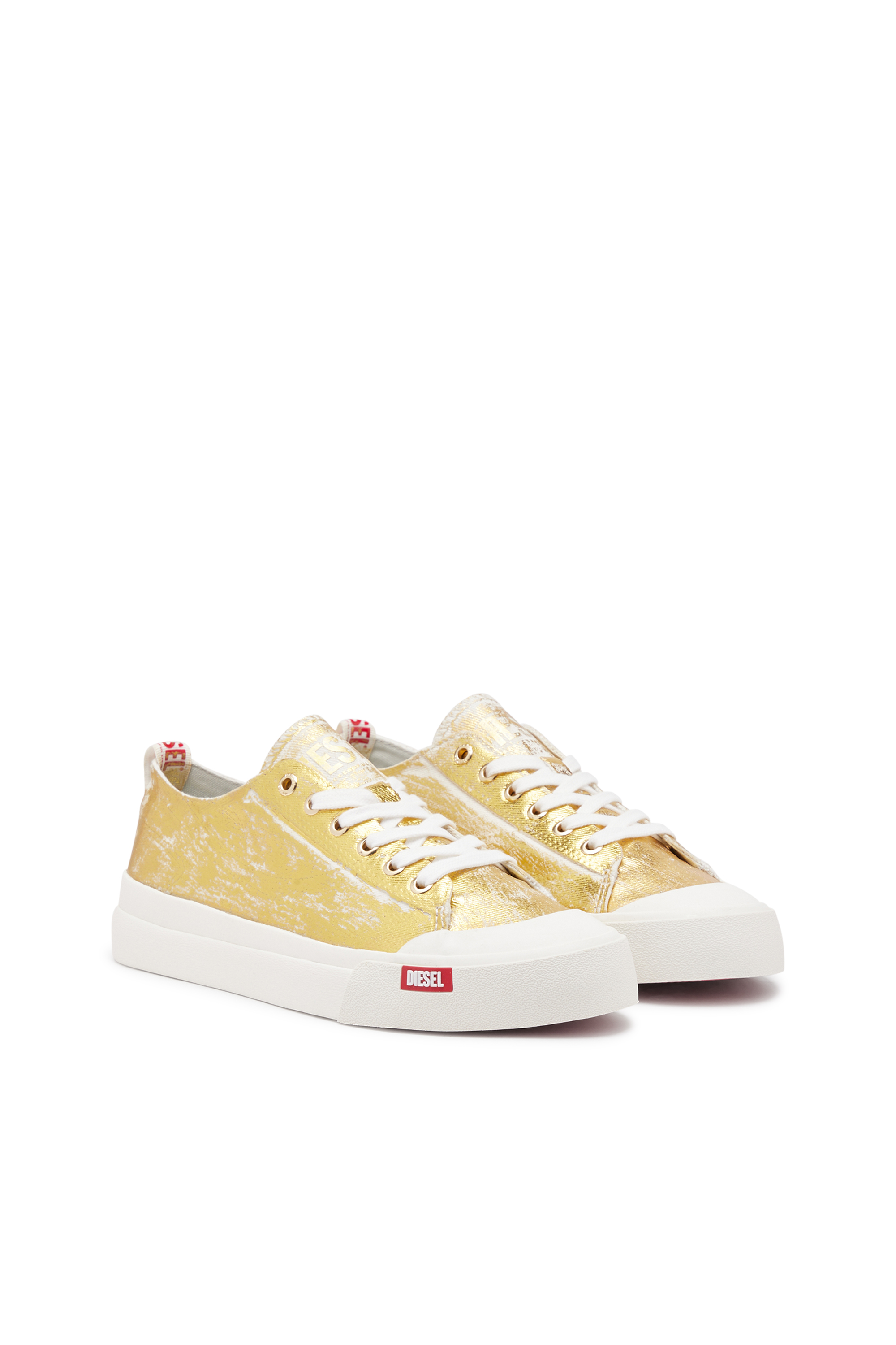 Diesel - S-ATHOS LOW W, Woman's S-Athos Low-Distressed sneakers in metallic canvas in Gold - 2