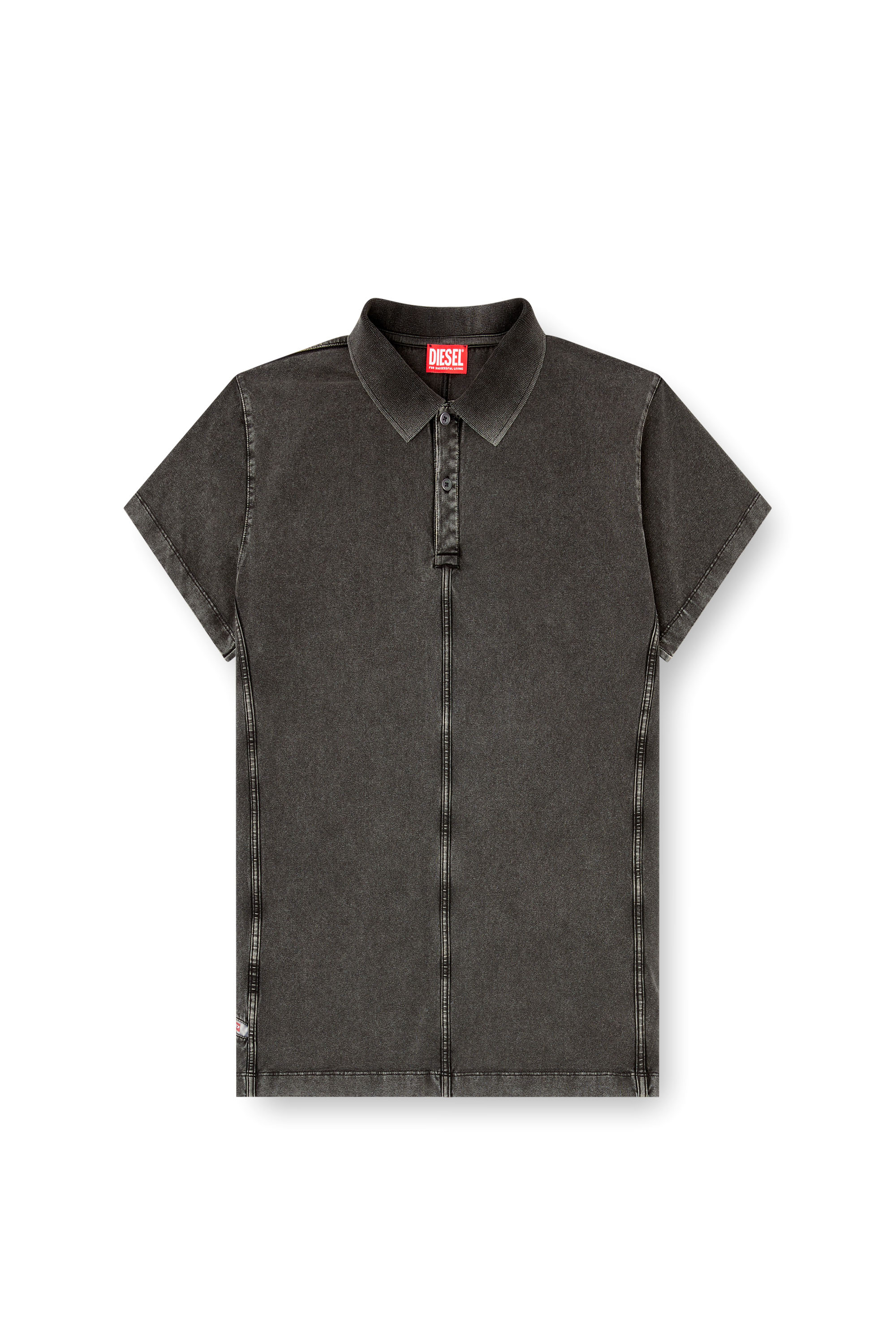 Diesel - T-NOMELY, Male's Polo shirt in denim-look jersey in Black - 2